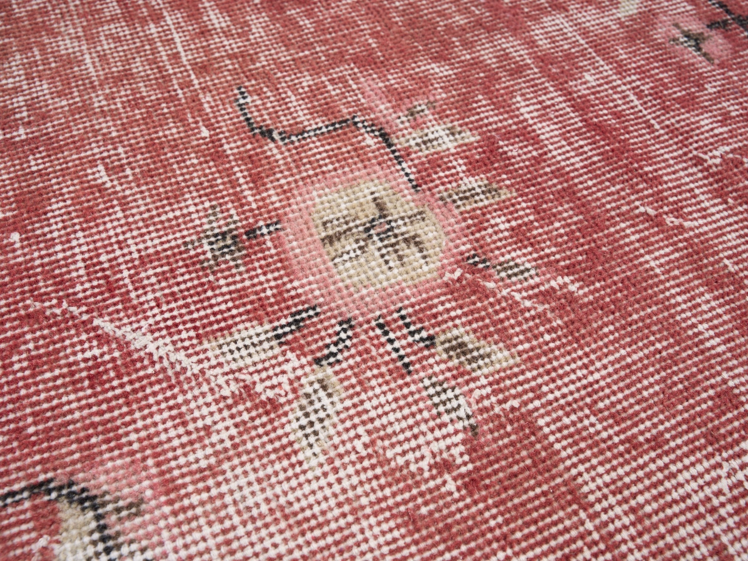 Turkish Isparta area rug in faded red and greige, view 7 of 10