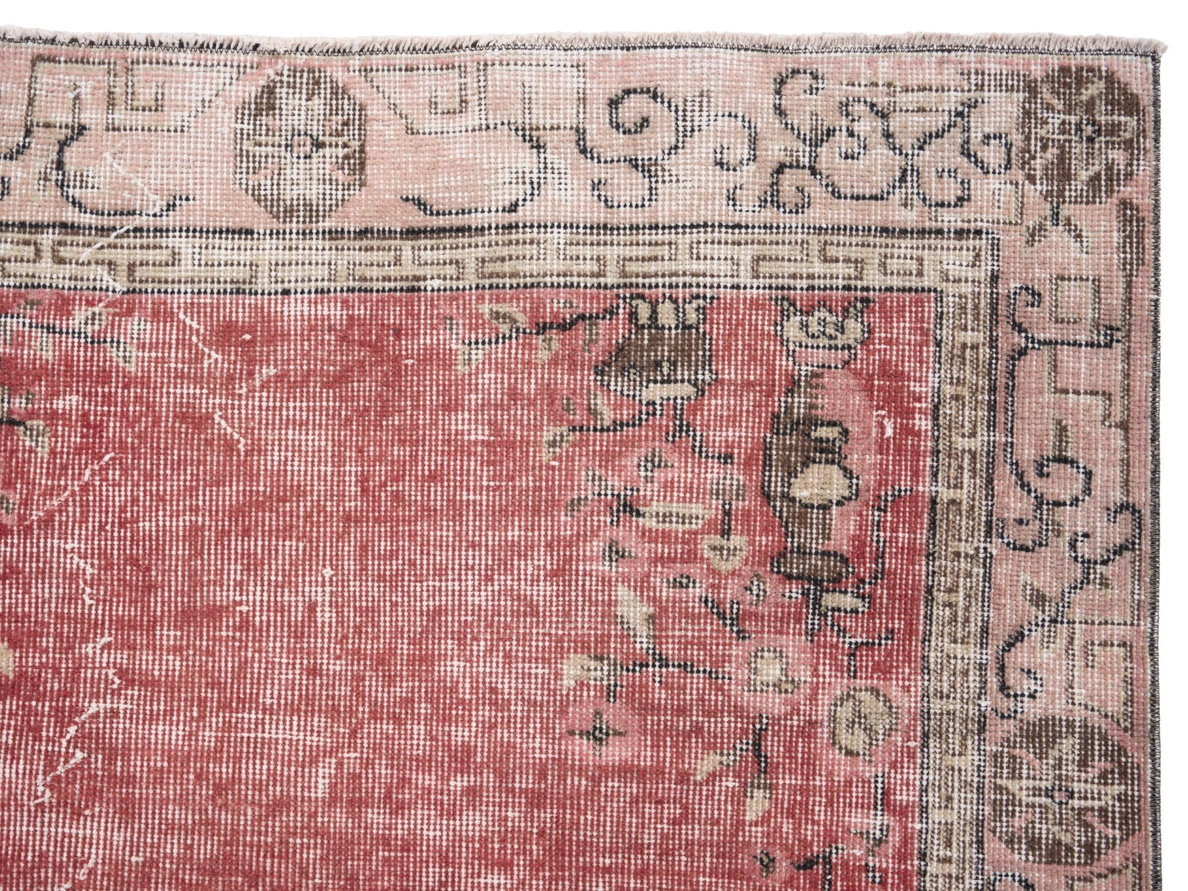 Turkish Isparta area rug in faded red and greige, view 8 of 10
