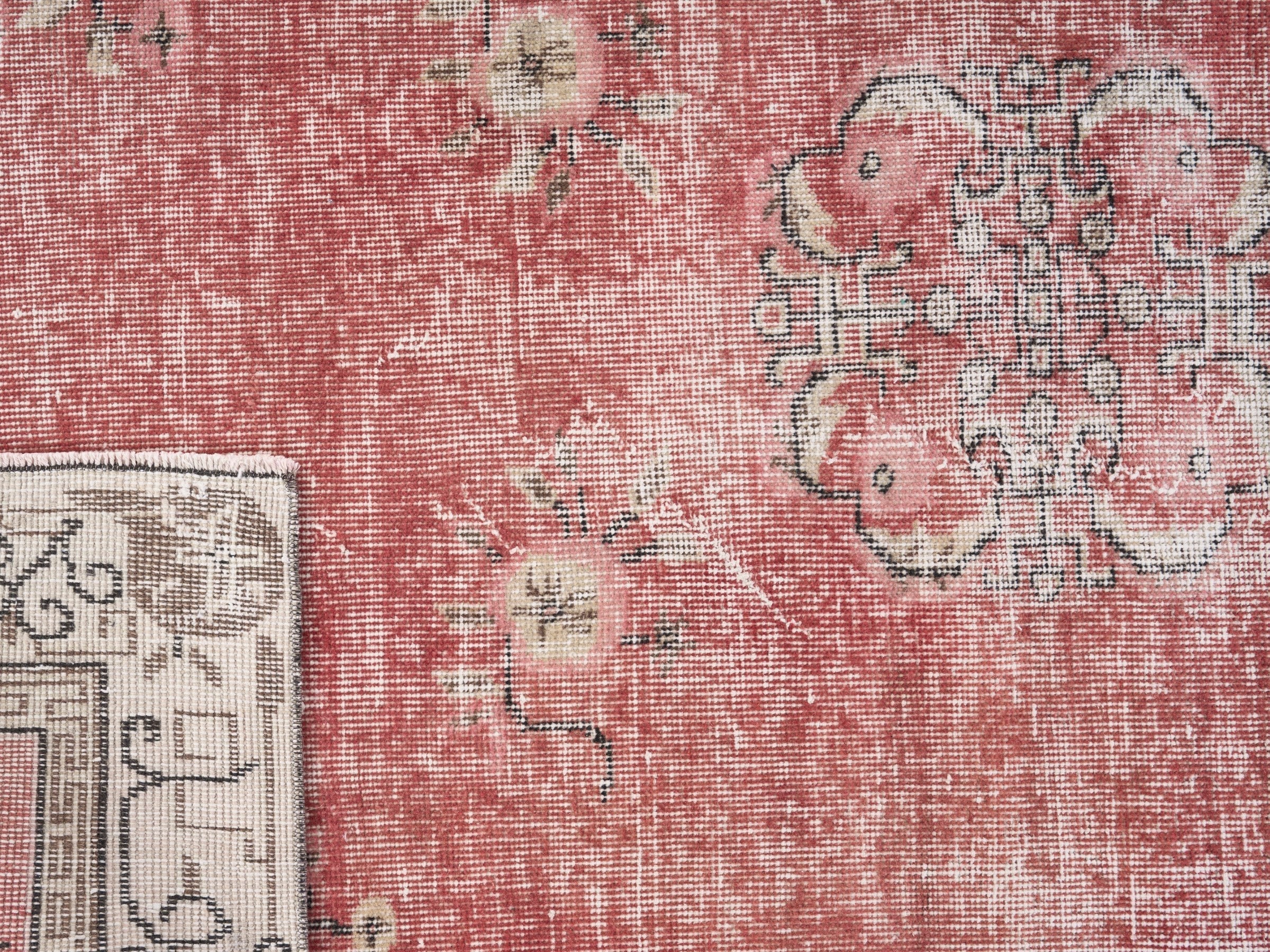 Turkish Isparta area rug in faded red and greige, view 10 of 10
