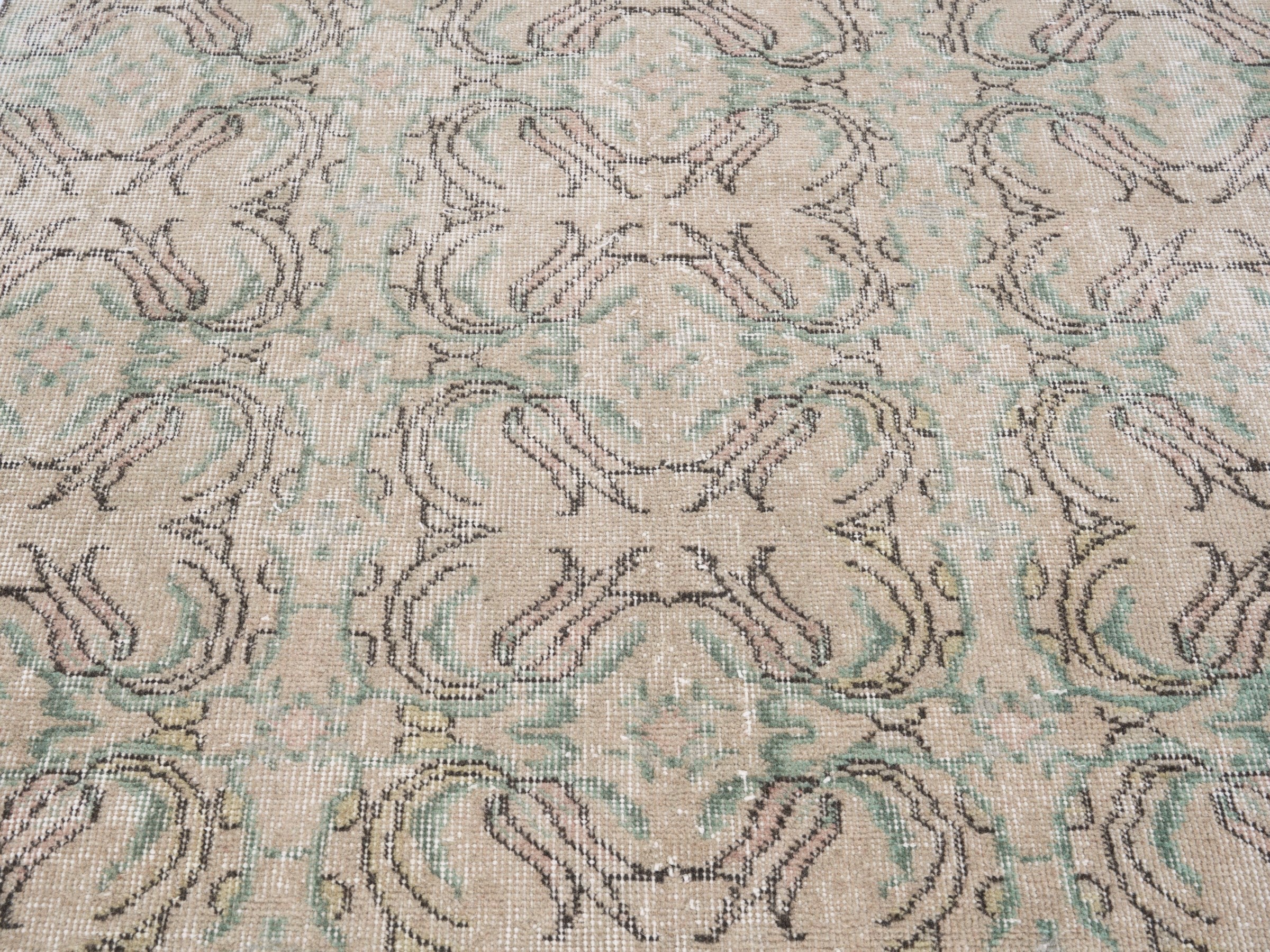 Turkish Isparta accent rug in cream and sage, view 4 of 10