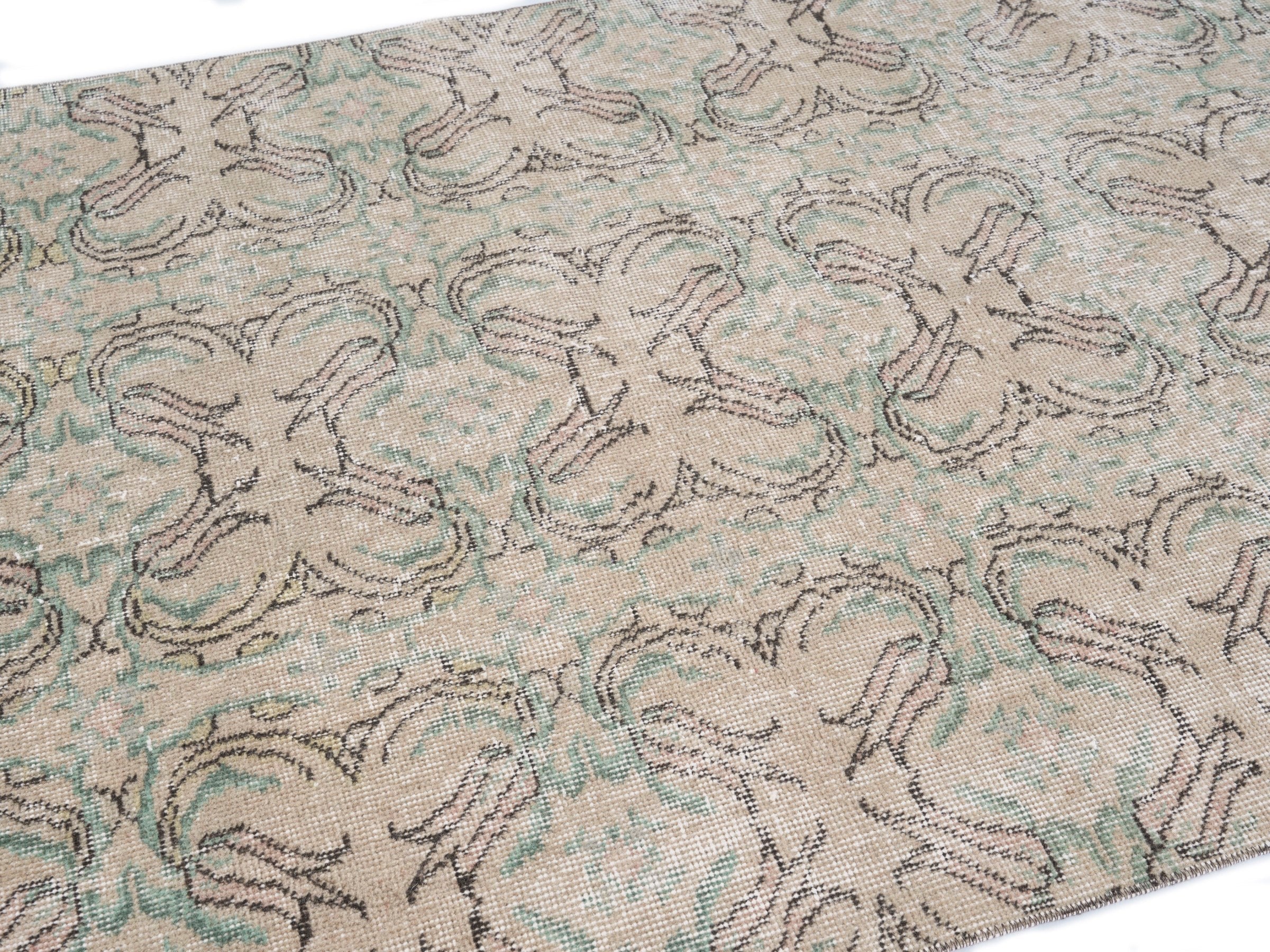 Turkish Isparta accent rug in cream and sage, view 5 of 10