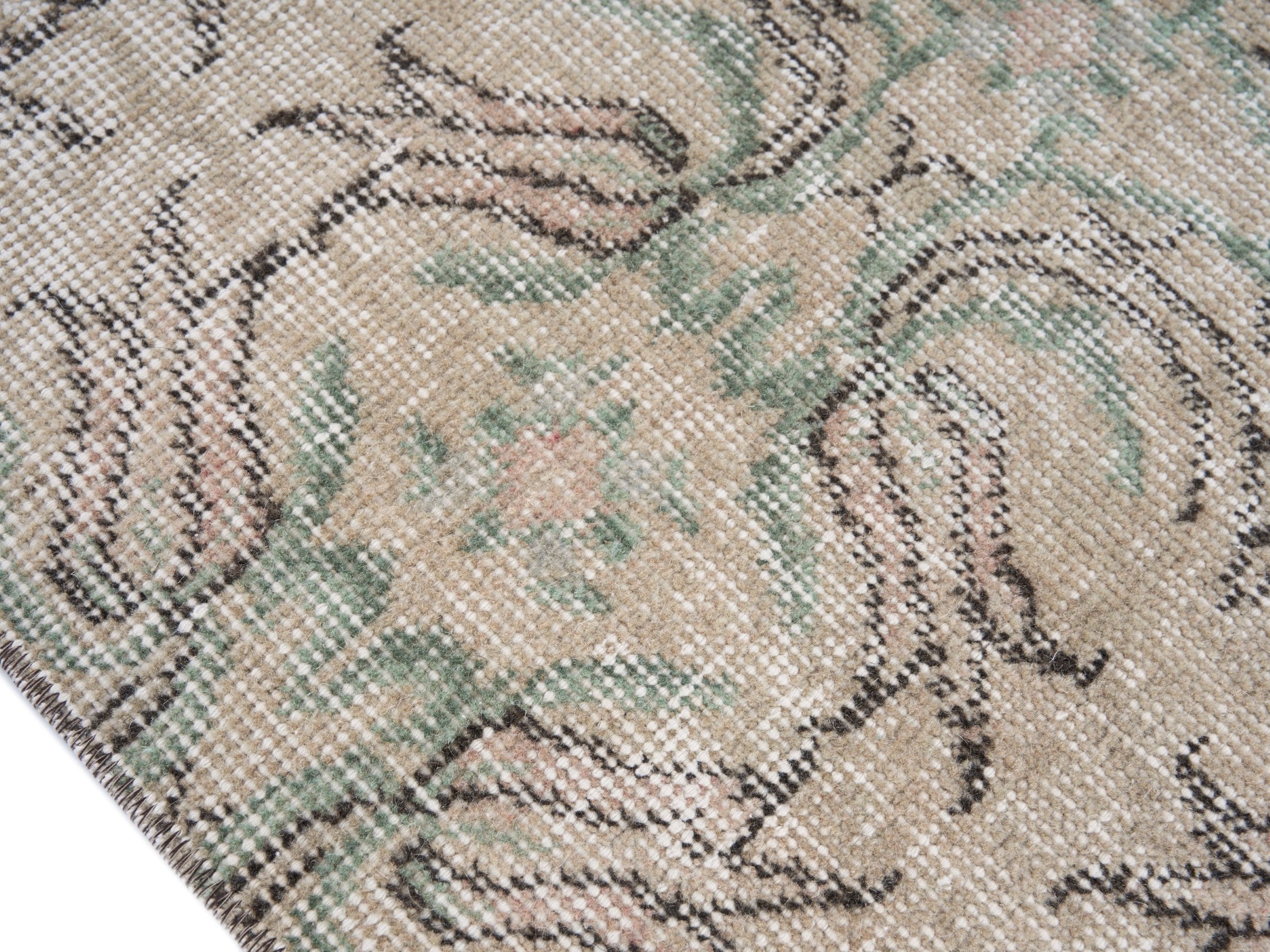 Turkish Isparta accent rug in cream and sage, view 6 of 10