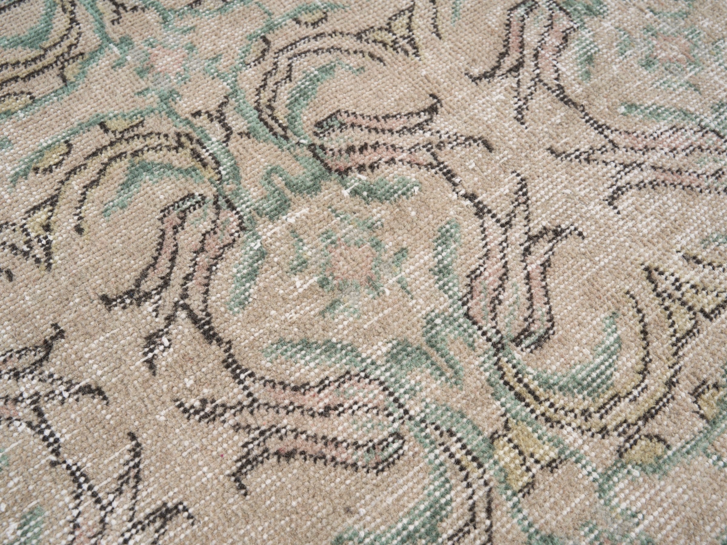 Turkish Isparta accent rug in cream and sage, view 7 of 10