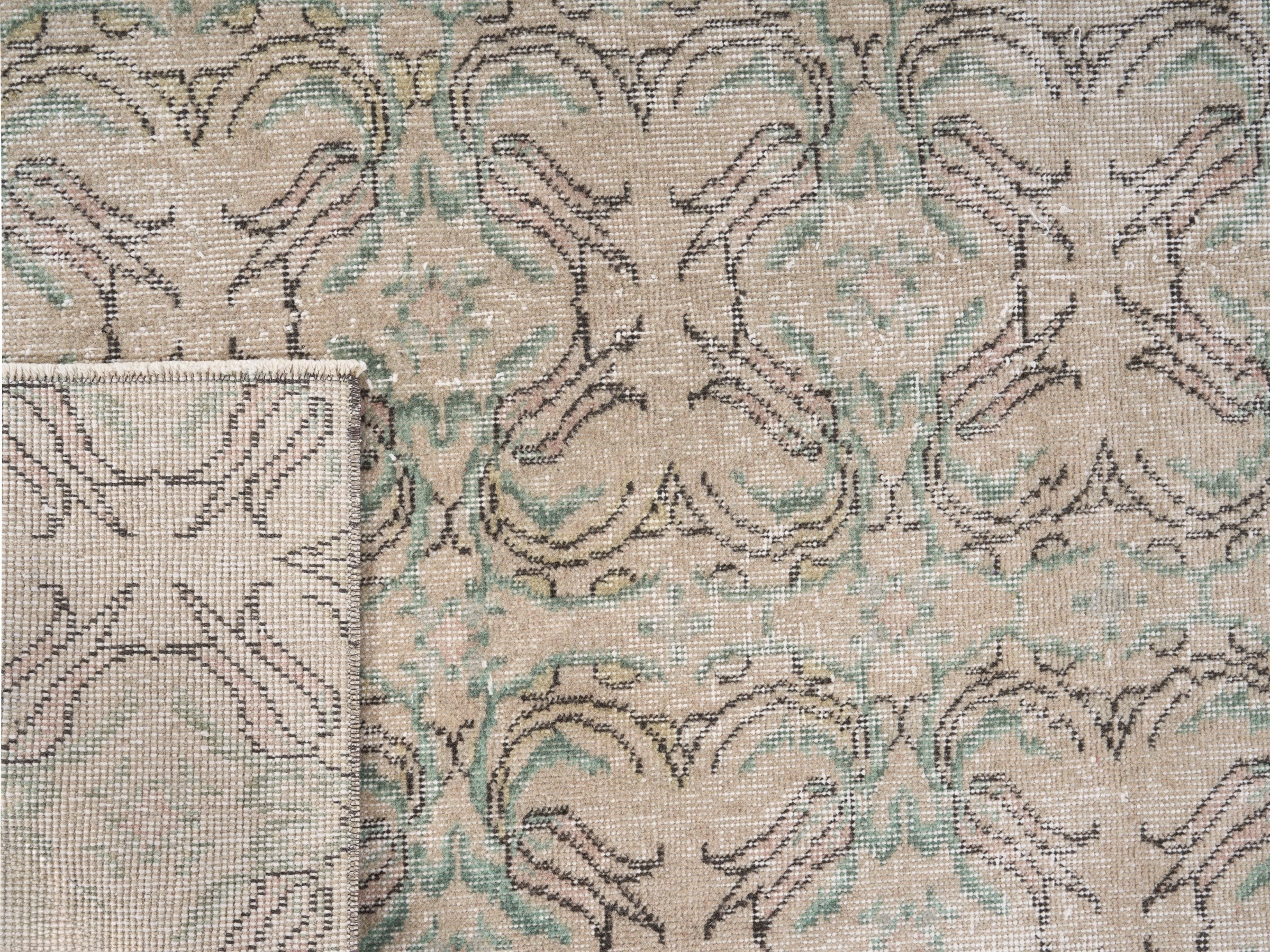 Turkish Isparta accent rug in cream and sage, view 10 of 10
