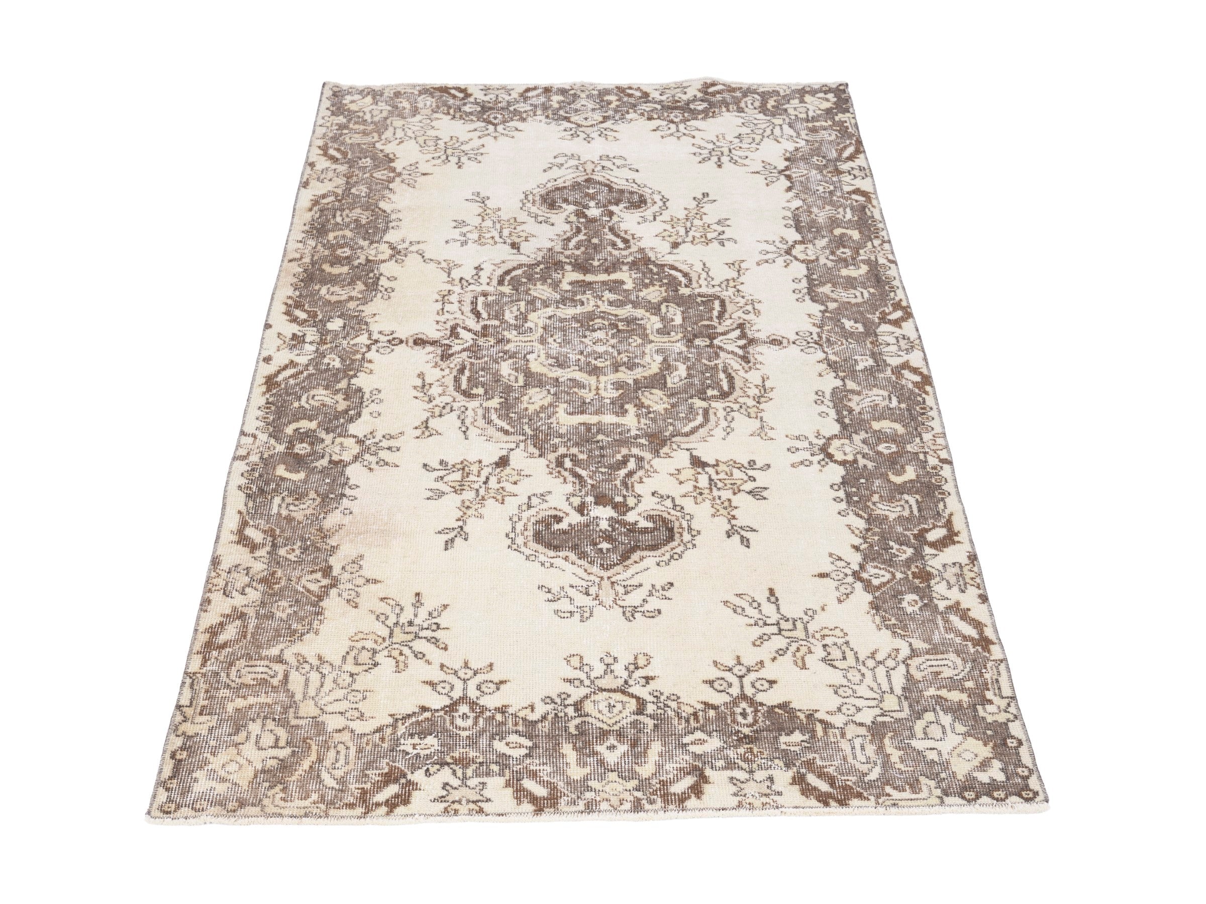 Turkish Isparta area rug in cream and taupe, view 2 of 10