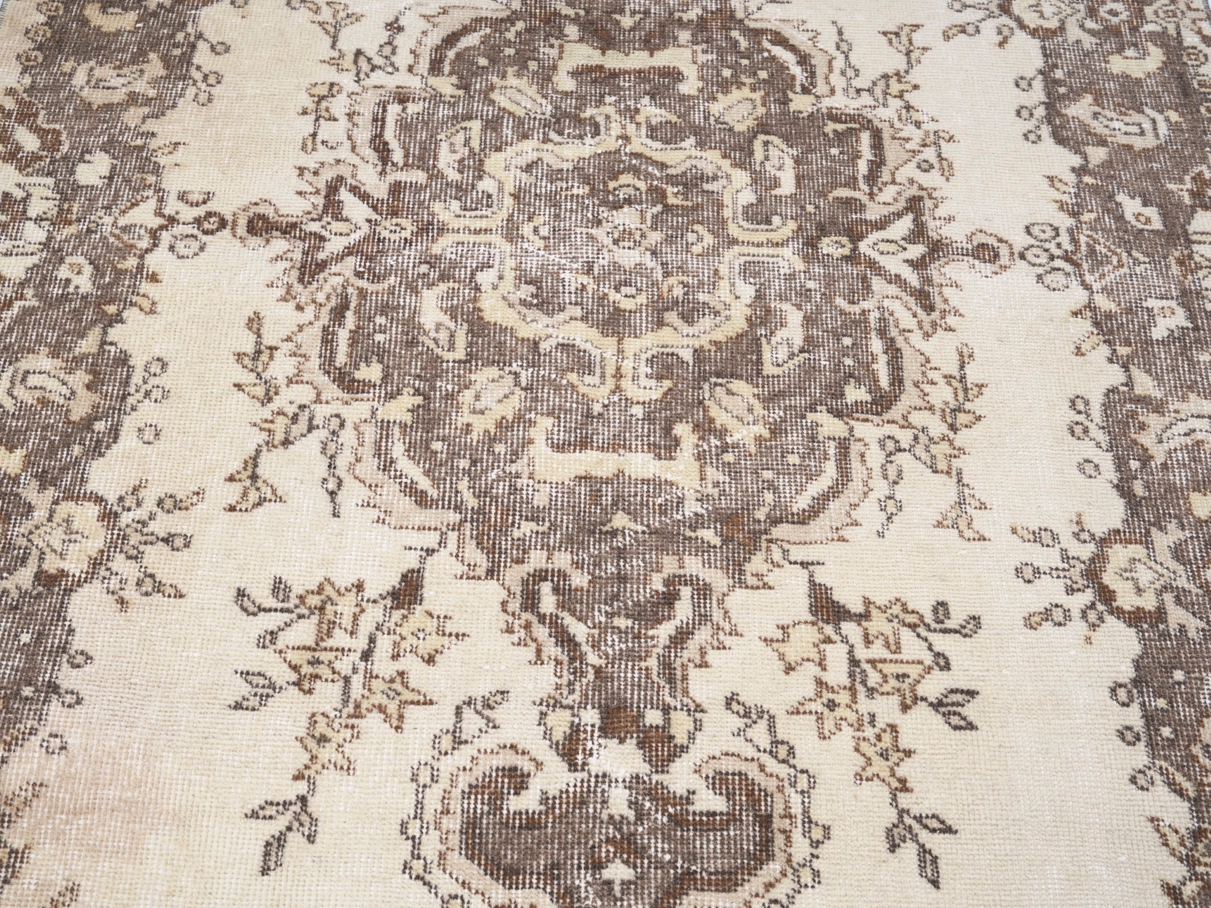 Turkish Isparta area rug in cream and taupe, view 4 of 10