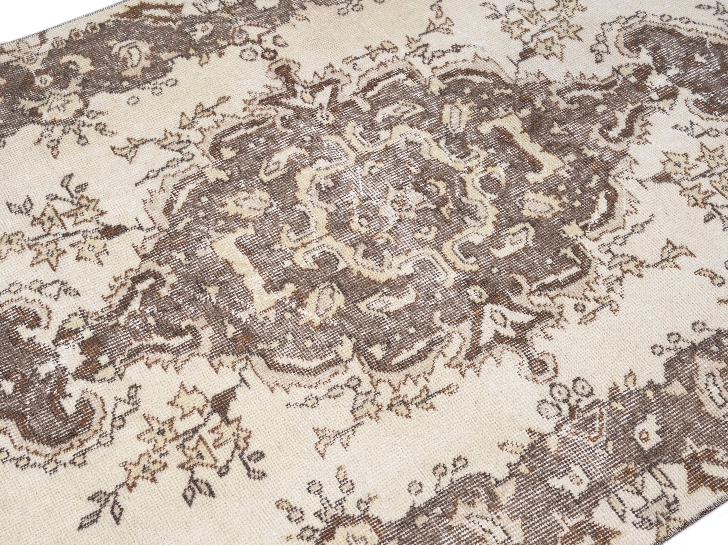 Turkish Isparta area rug in cream and taupe, view 5 of 10