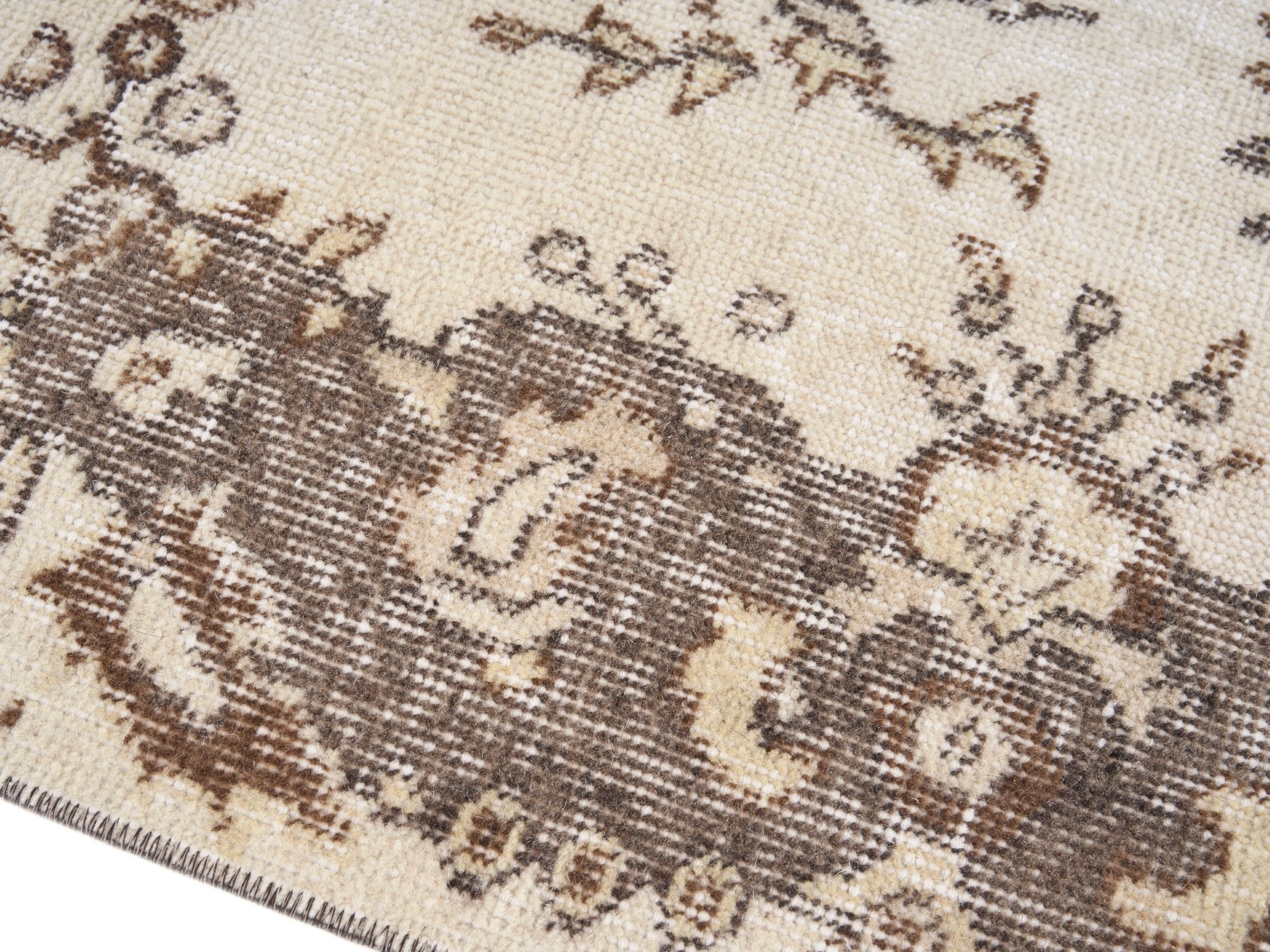 Turkish Isparta area rug in cream and taupe, view 6 of 10