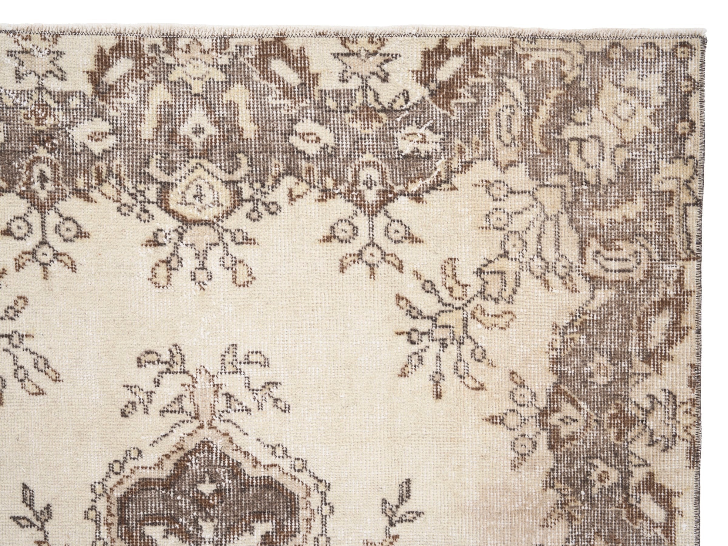 Turkish Isparta area rug in cream and taupe, view 8 of 10