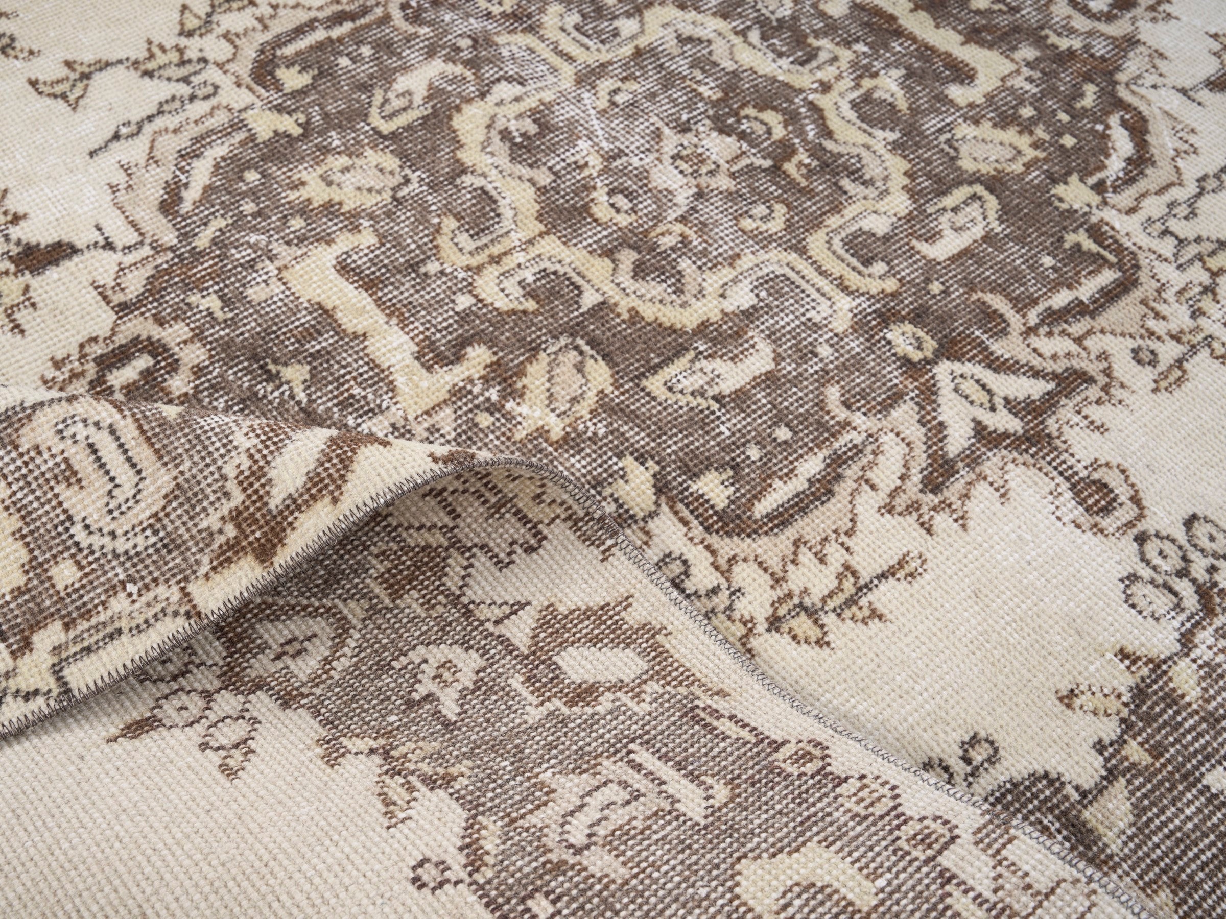 Turkish Isparta area rug in cream and taupe, view 9 of 10