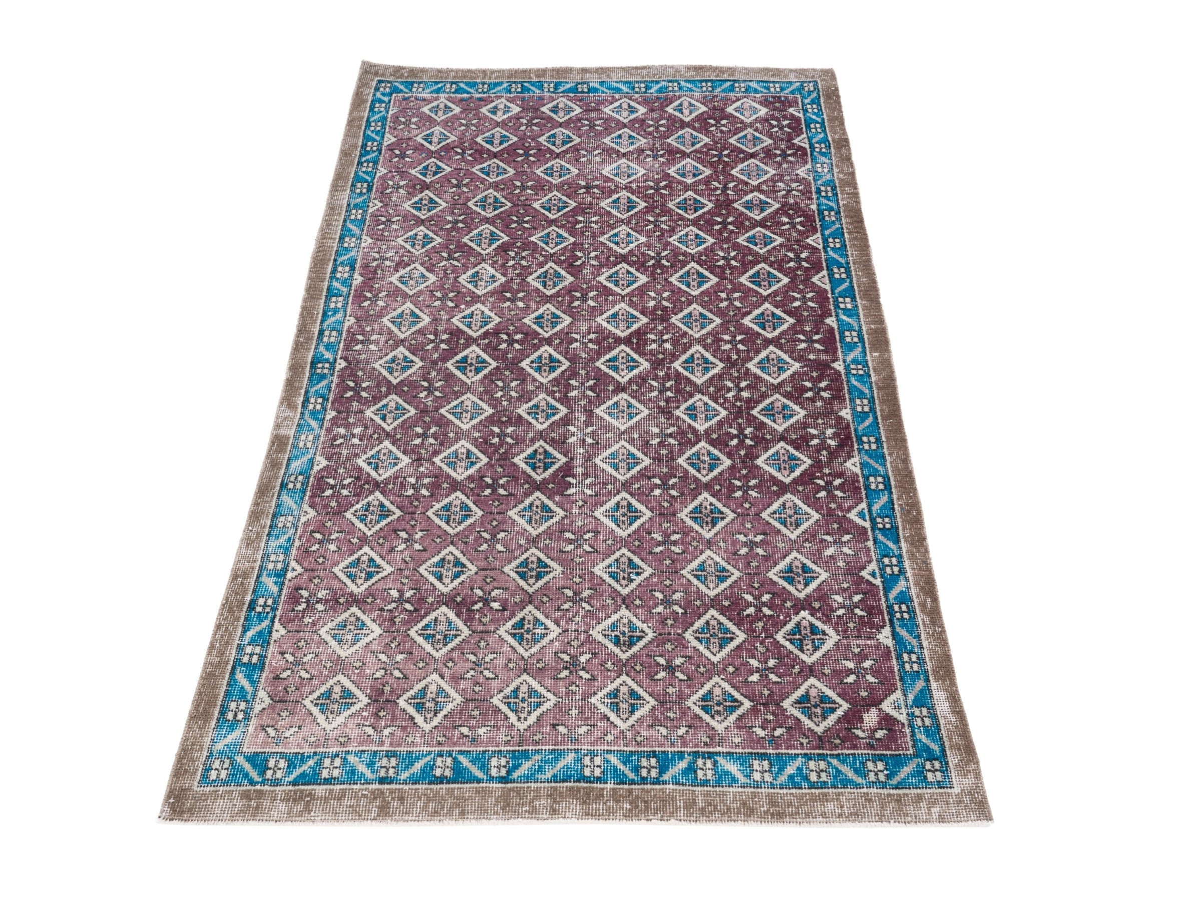 Turkish Isparta accent rug in burgundy and turquoise, view 2 of 10