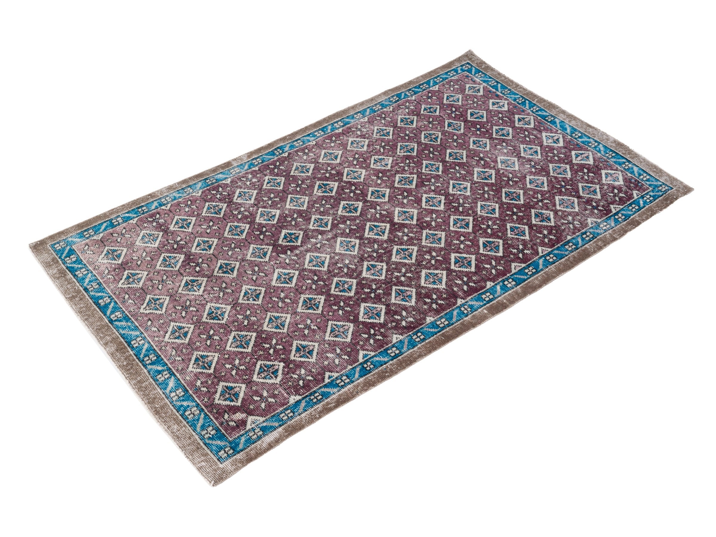 Turkish Isparta accent rug in burgundy and turquoise, view 3 of 10