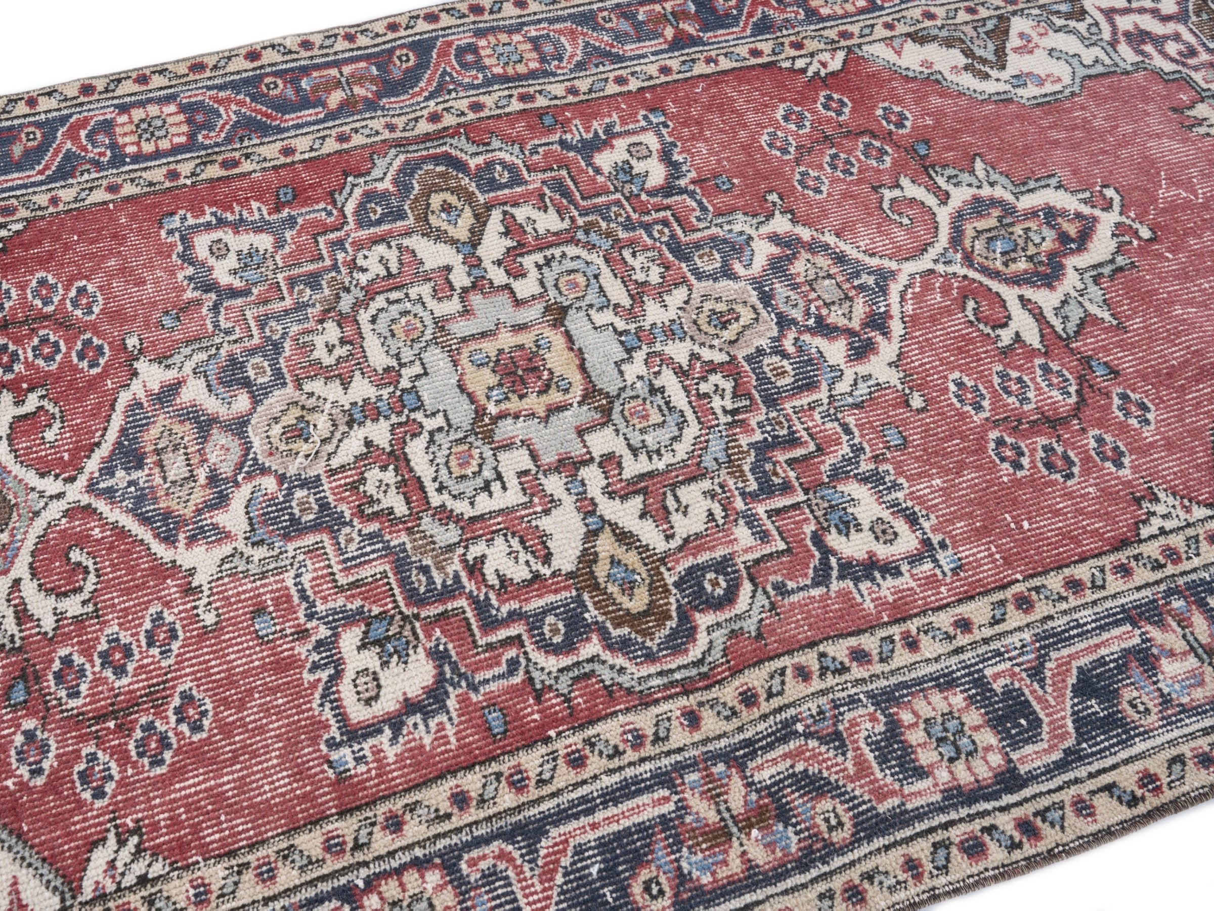 Turkish Isparta runner rug in rose and cream, view 5 of 10