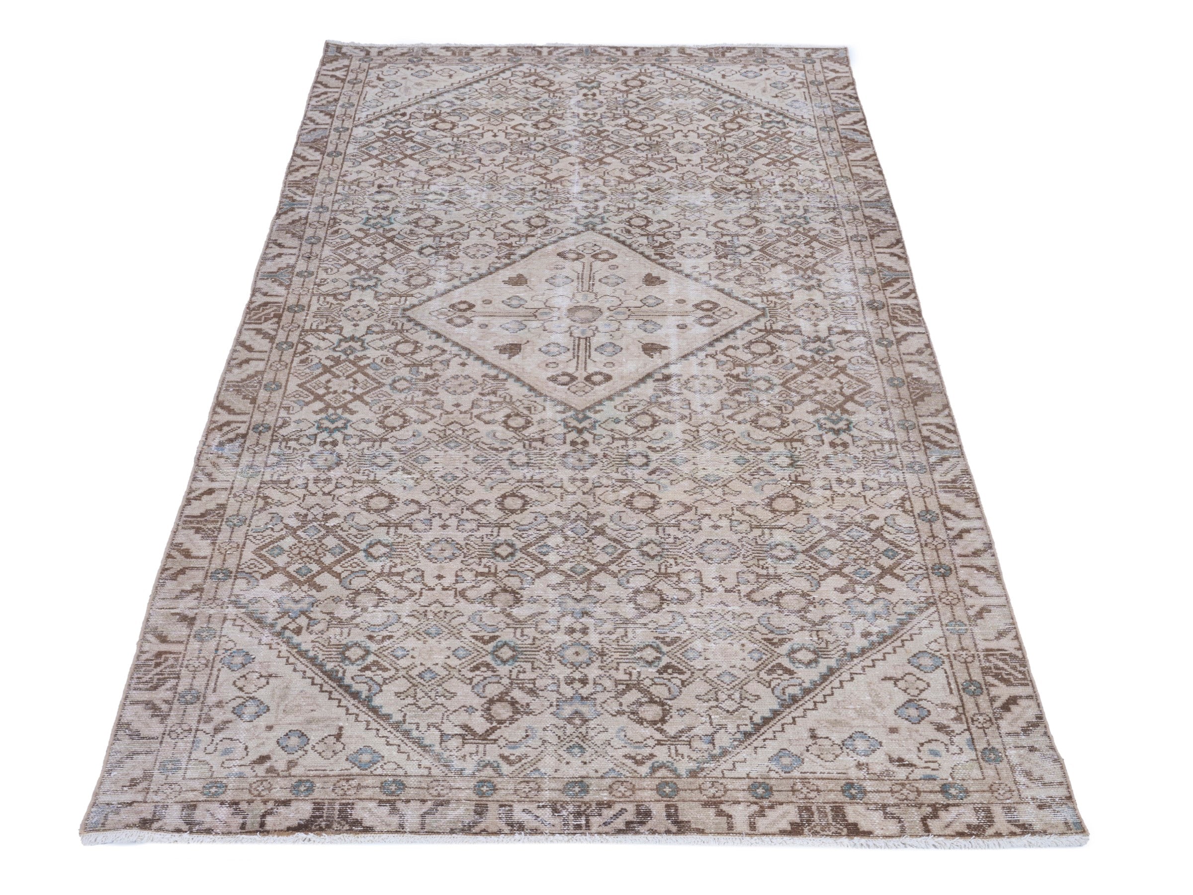 Persian Hamedan area rug in taupe and greige, view 2 of 10