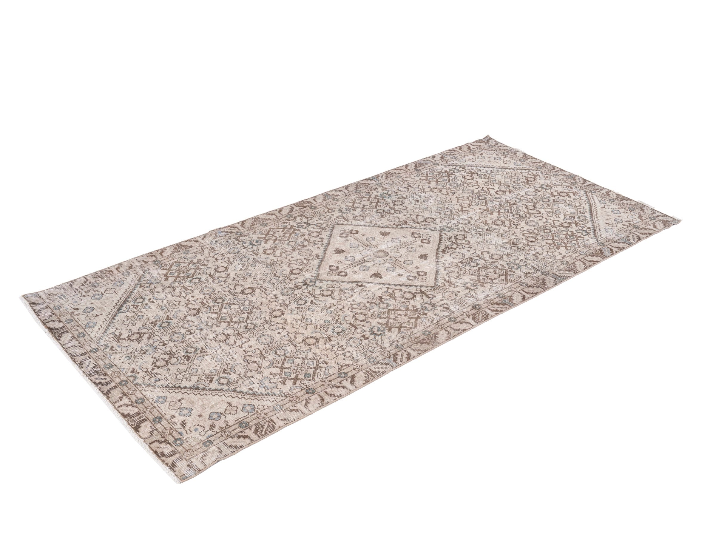 Persian Hamedan area rug in taupe and greige, view 3 of 10