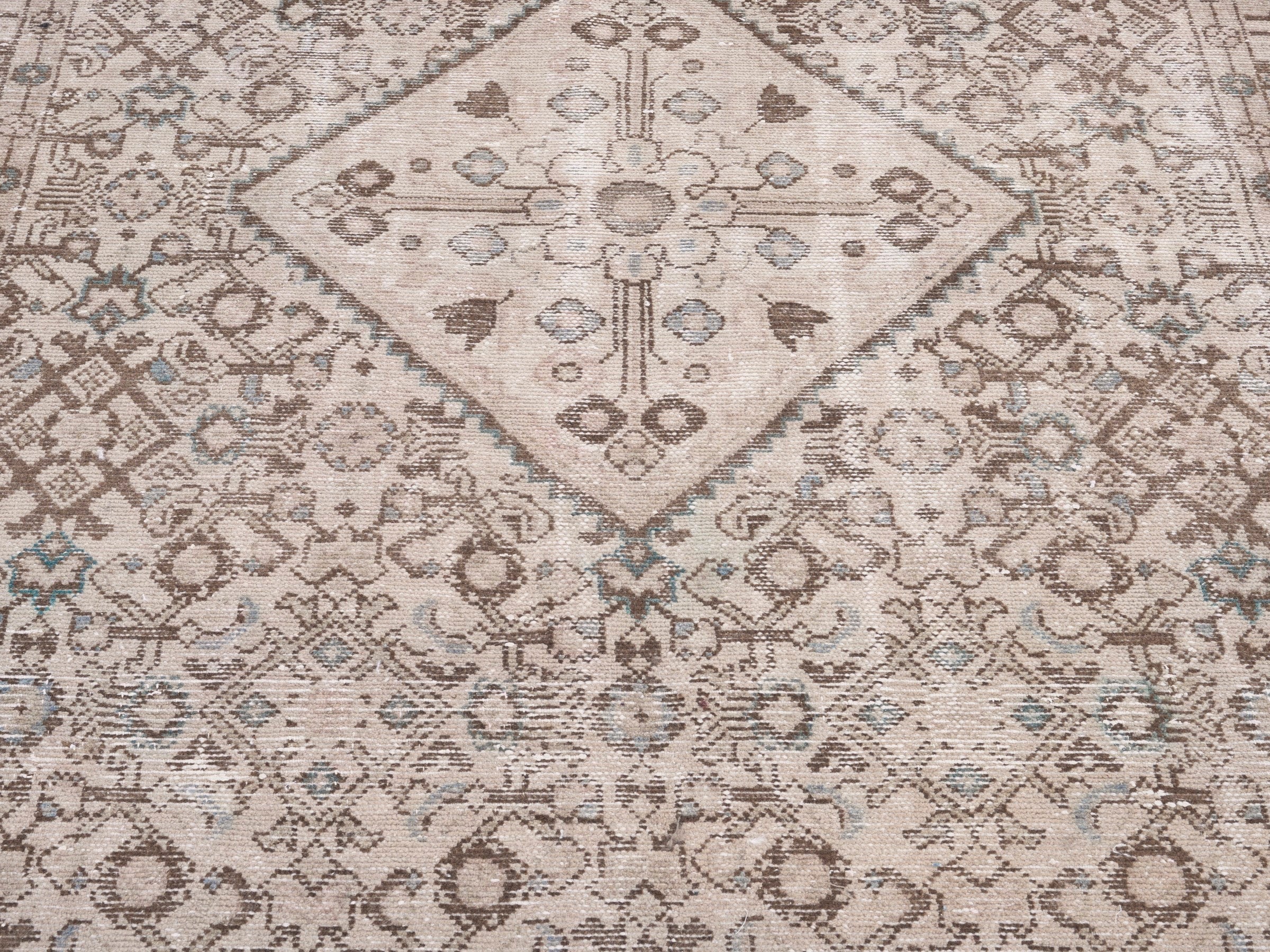 Persian Hamedan area rug in taupe and greige, view 4 of 10