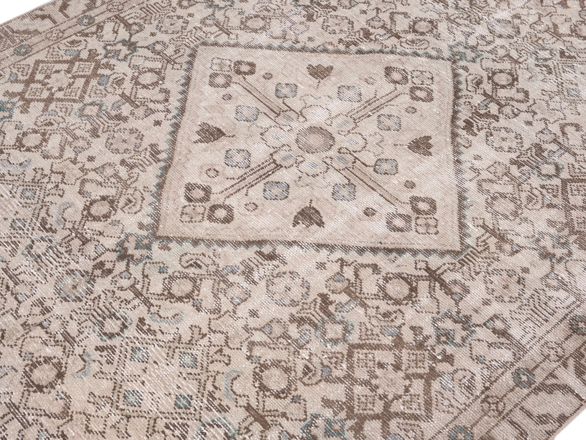 Persian Hamedan area rug in taupe and greige, view 5 of 10