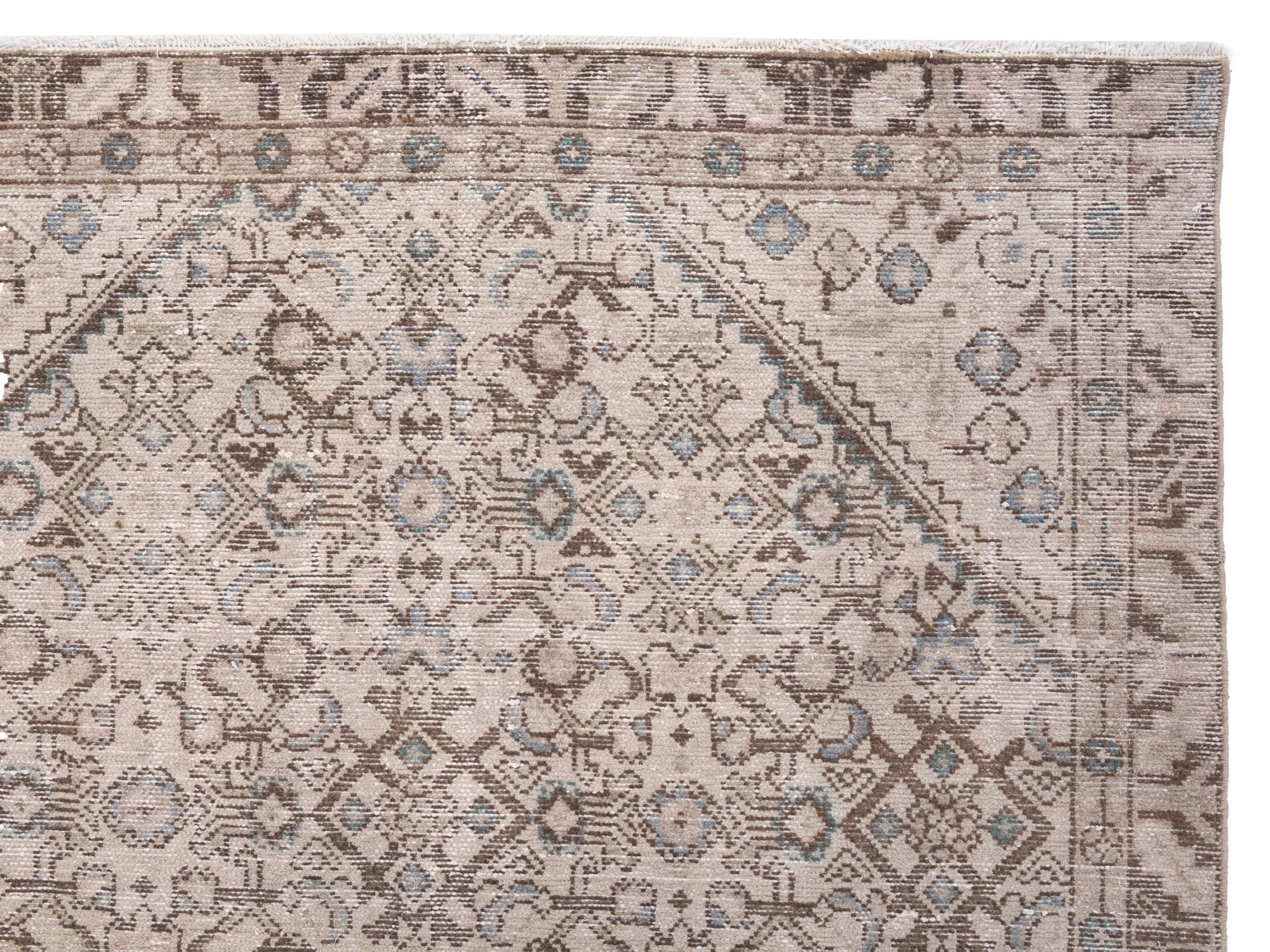 Persian Hamedan area rug in taupe and greige, view 8 of 10