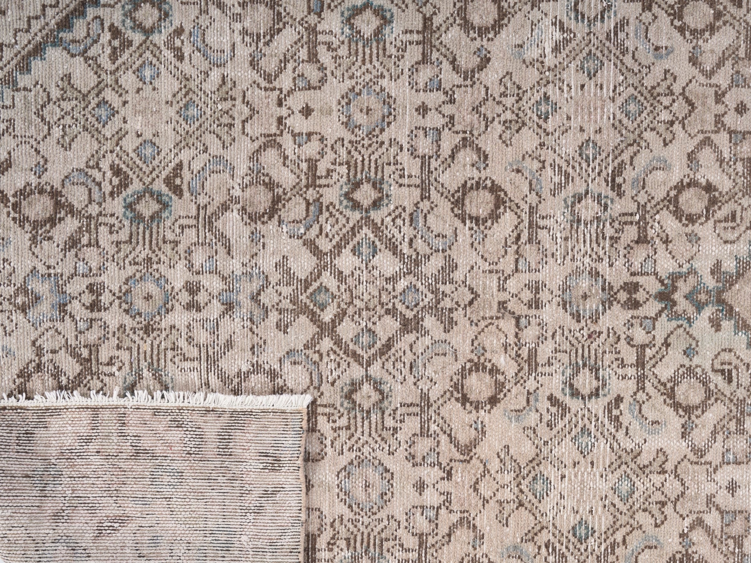 Persian Hamedan area rug in taupe and greige, view 10 of 10