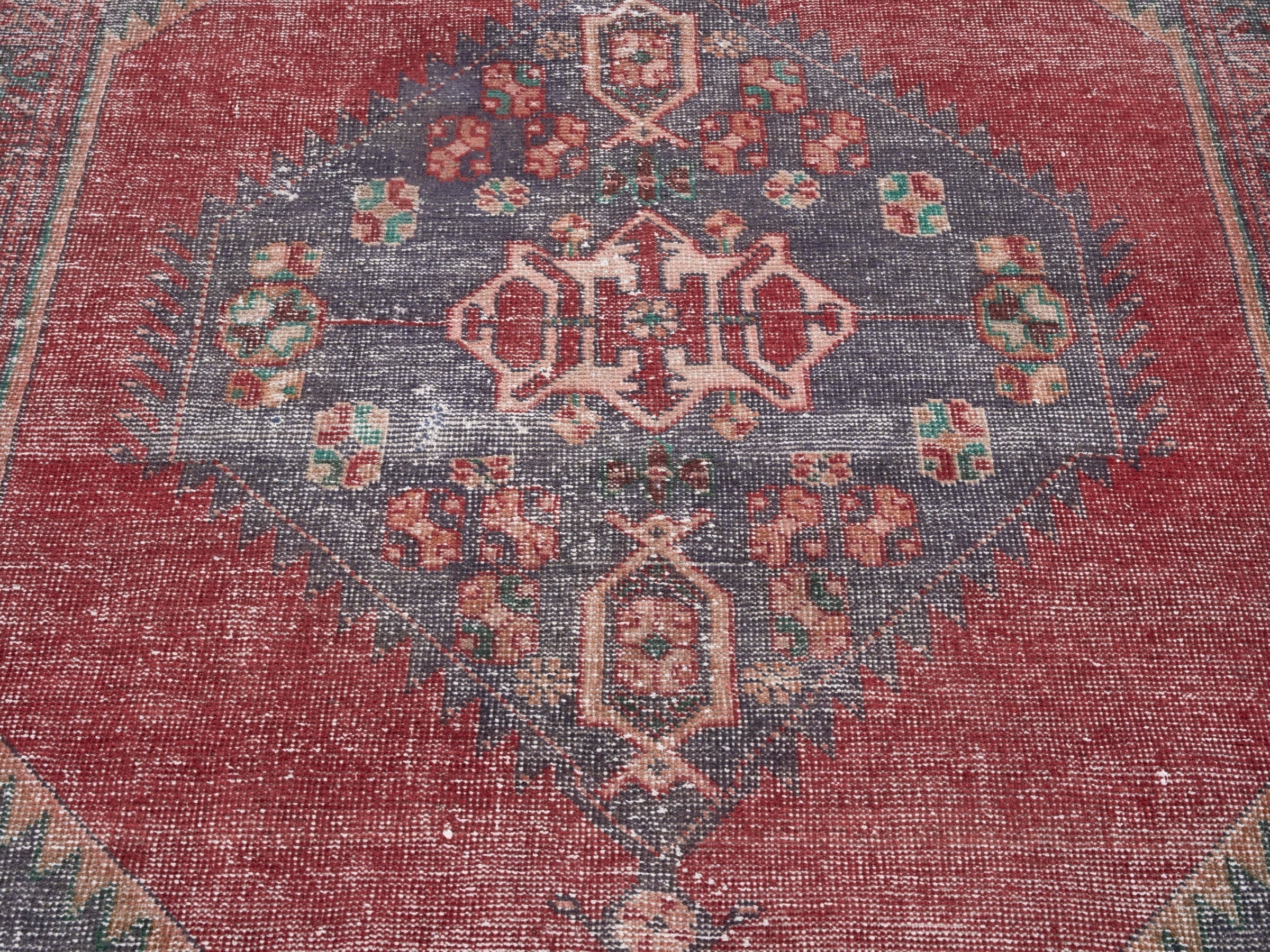 Persian Zanjan area rug in burgundy and slate blue, view 4 of 10
