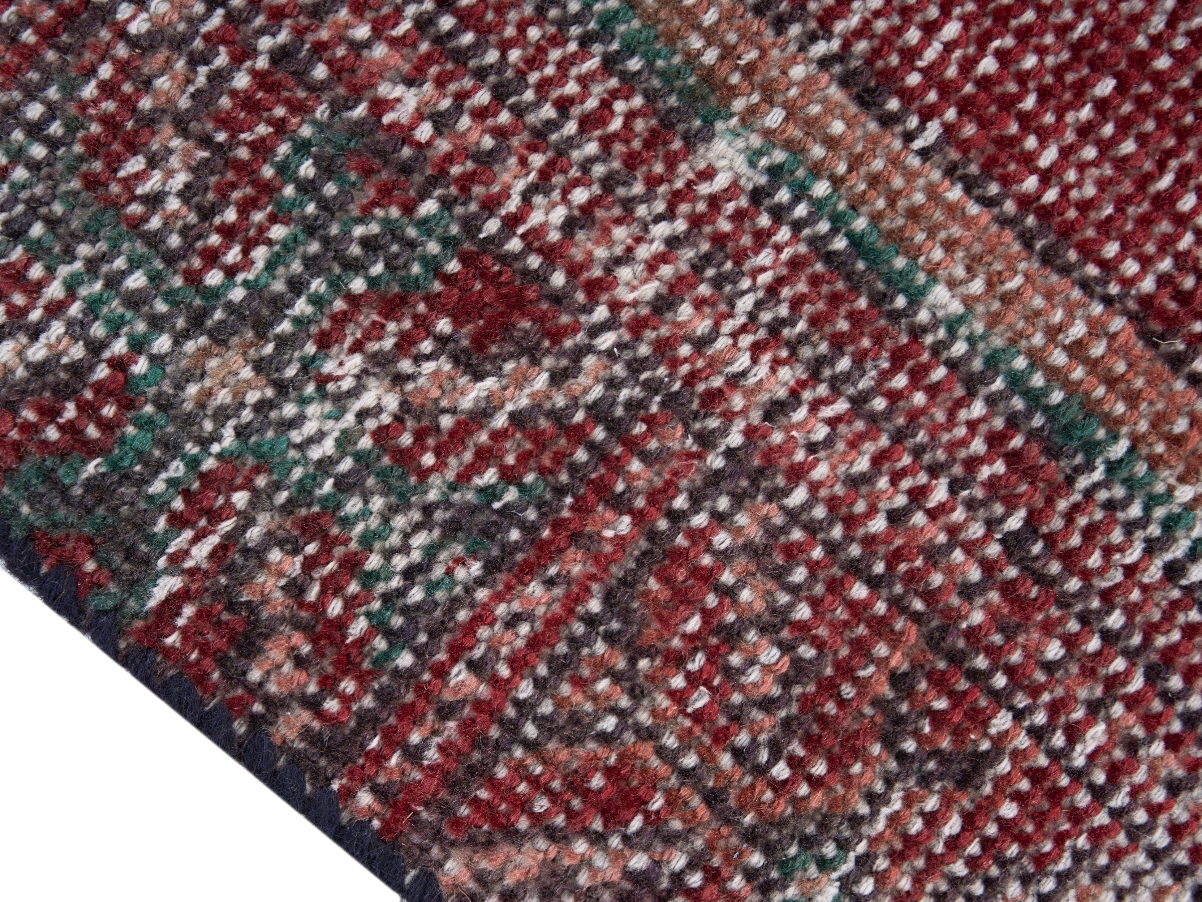 Persian Zanjan area rug in burgundy and slate blue, view 6 of 10