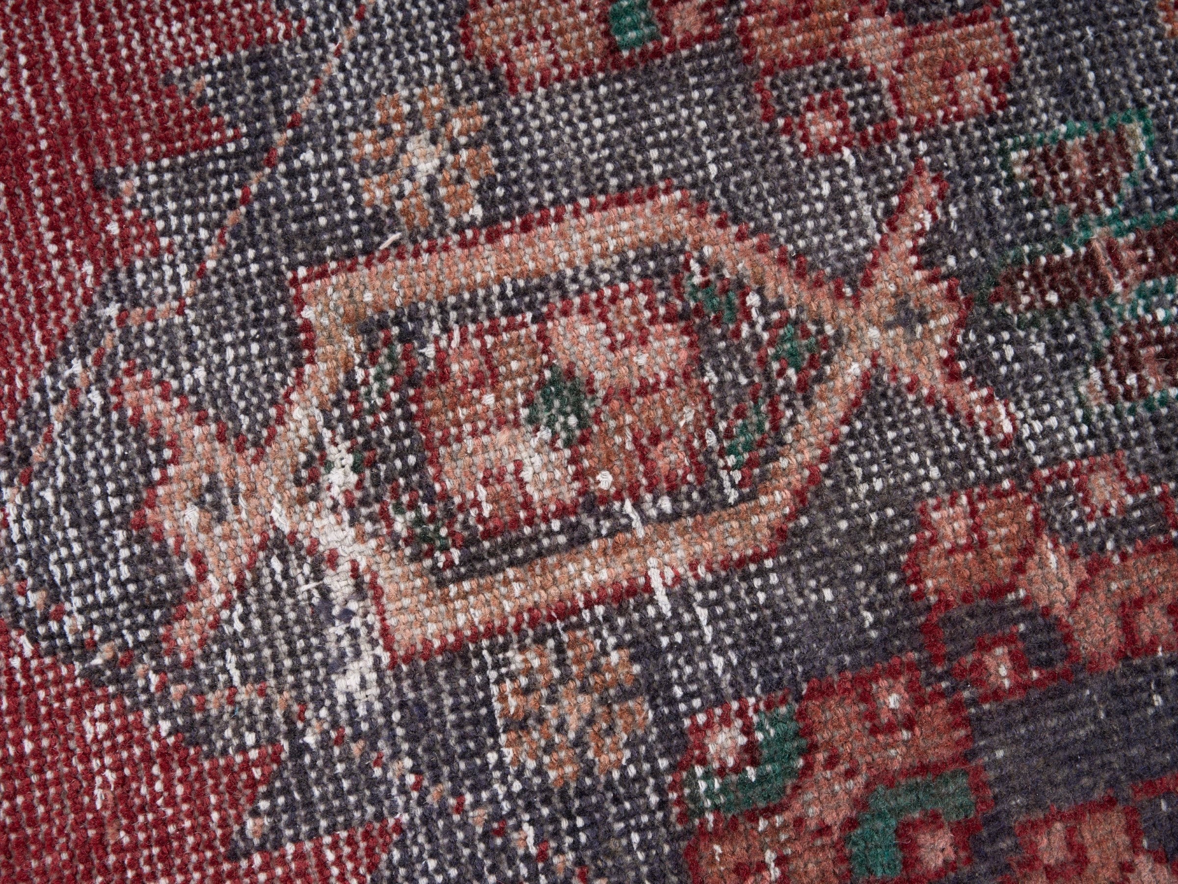 Persian Zanjan area rug in burgundy and slate blue, view 7 of 10