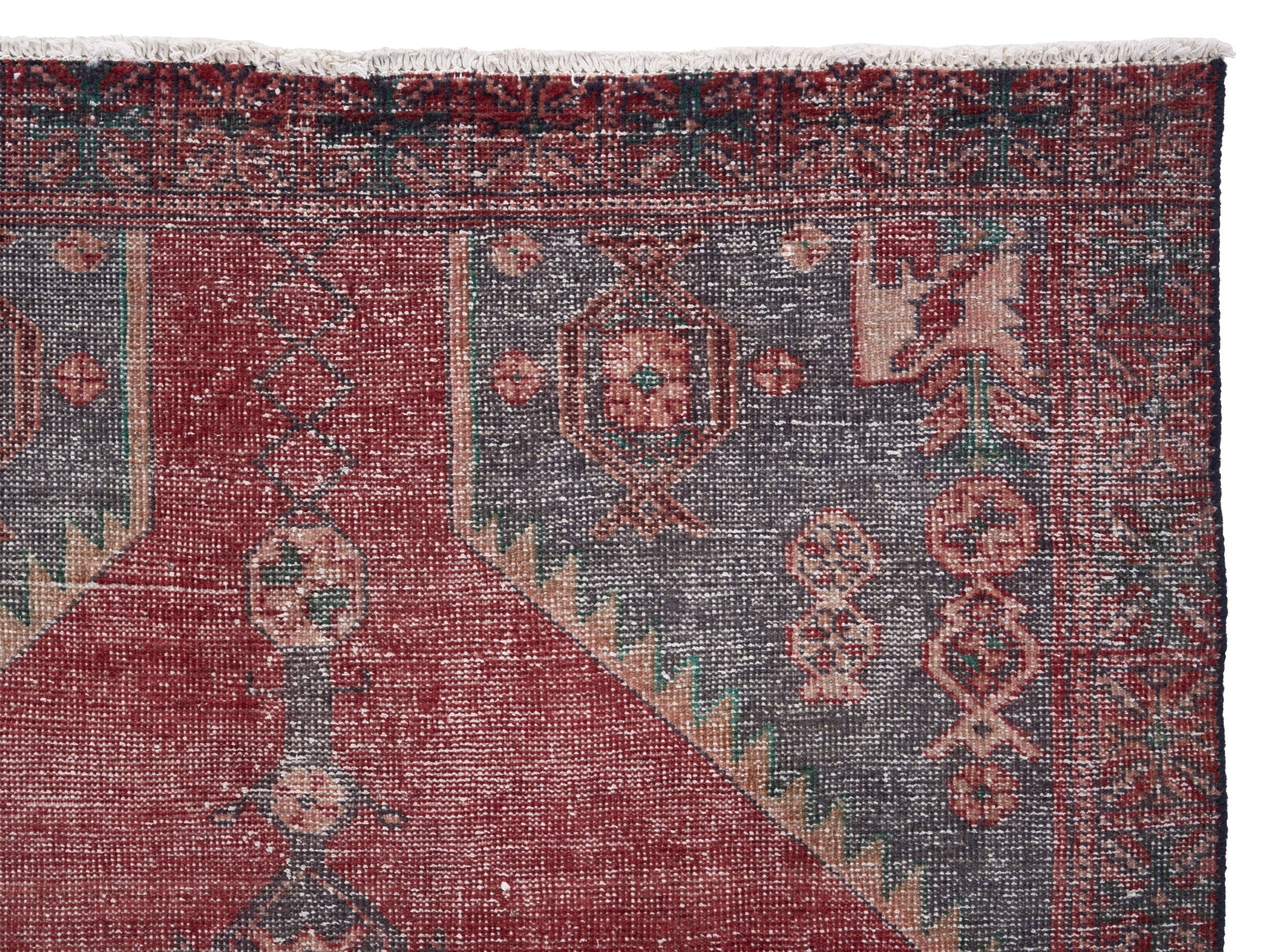 Persian Zanjan area rug in burgundy and slate blue, view 8 of 10