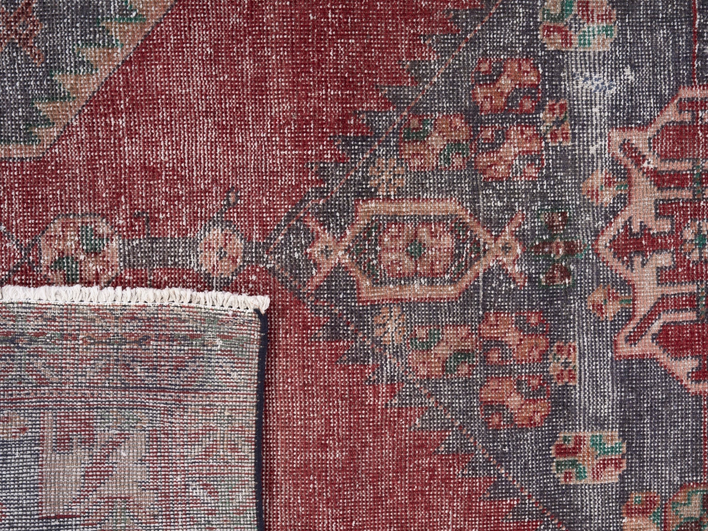 Persian Zanjan area rug in burgundy and slate blue, view 10 of 10