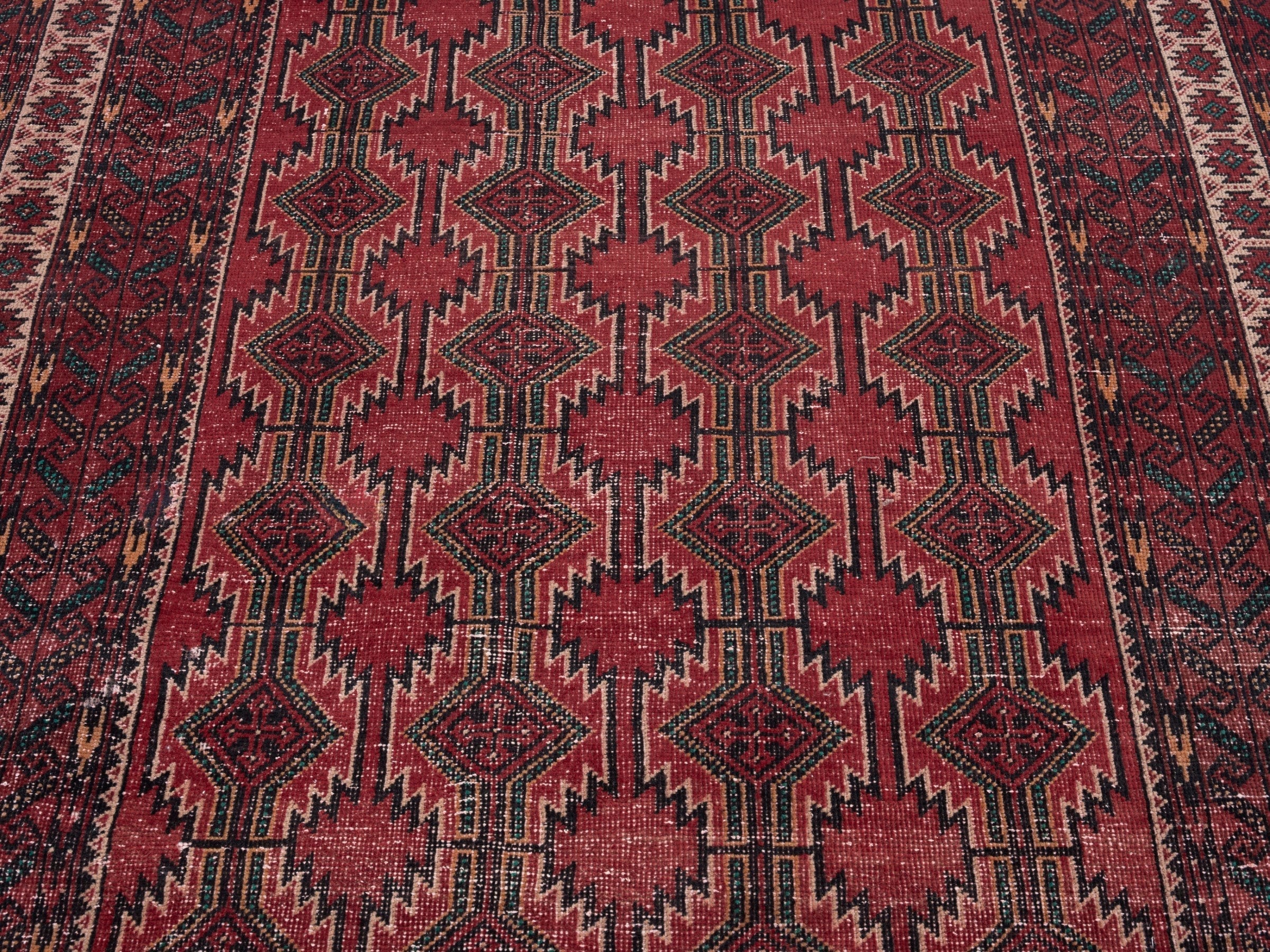 Persian Baluch area rug in deep red and burgundy, view 4 of 10