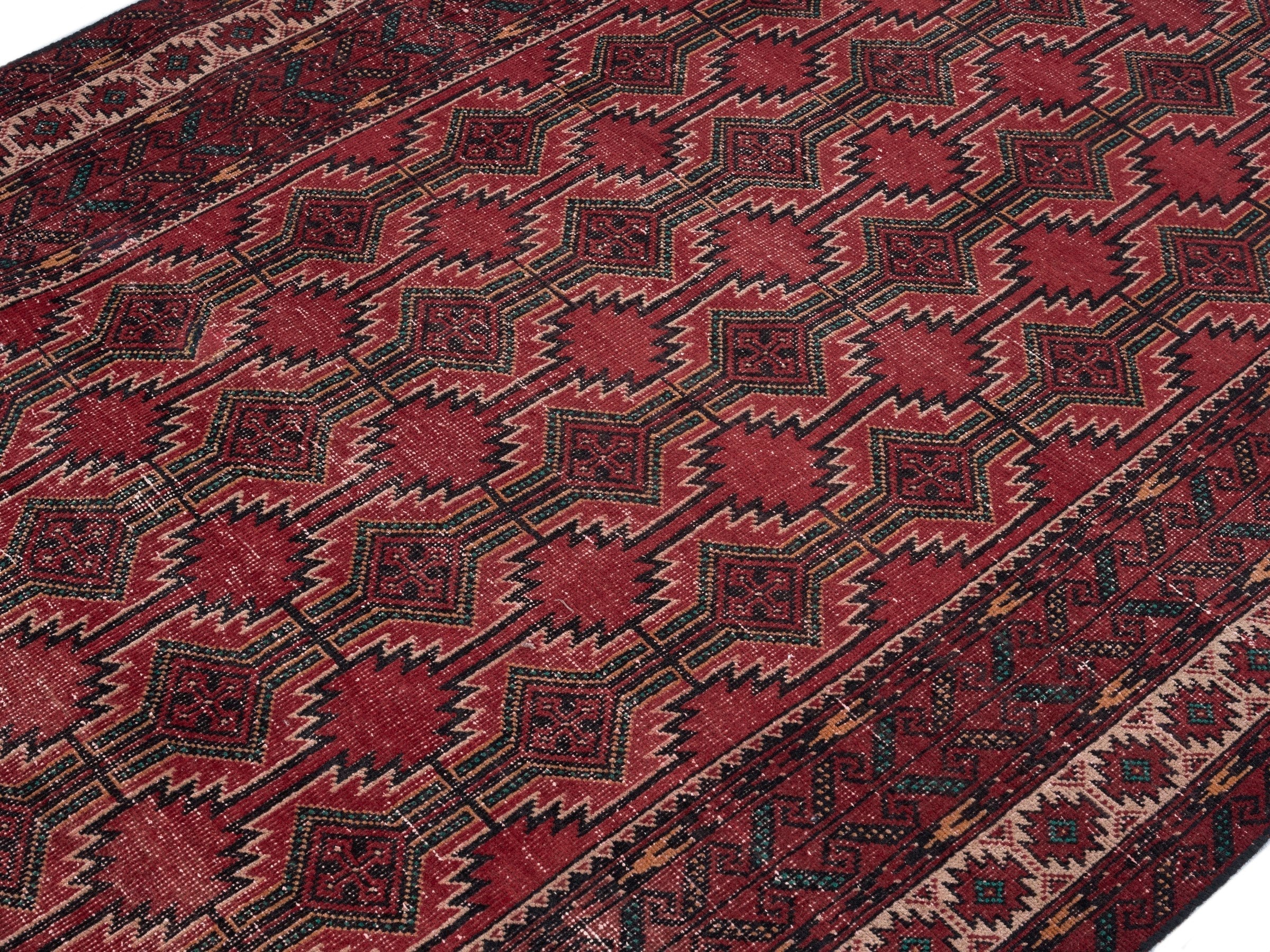 Persian Baluch area rug in deep red and burgundy, view 5 of 10