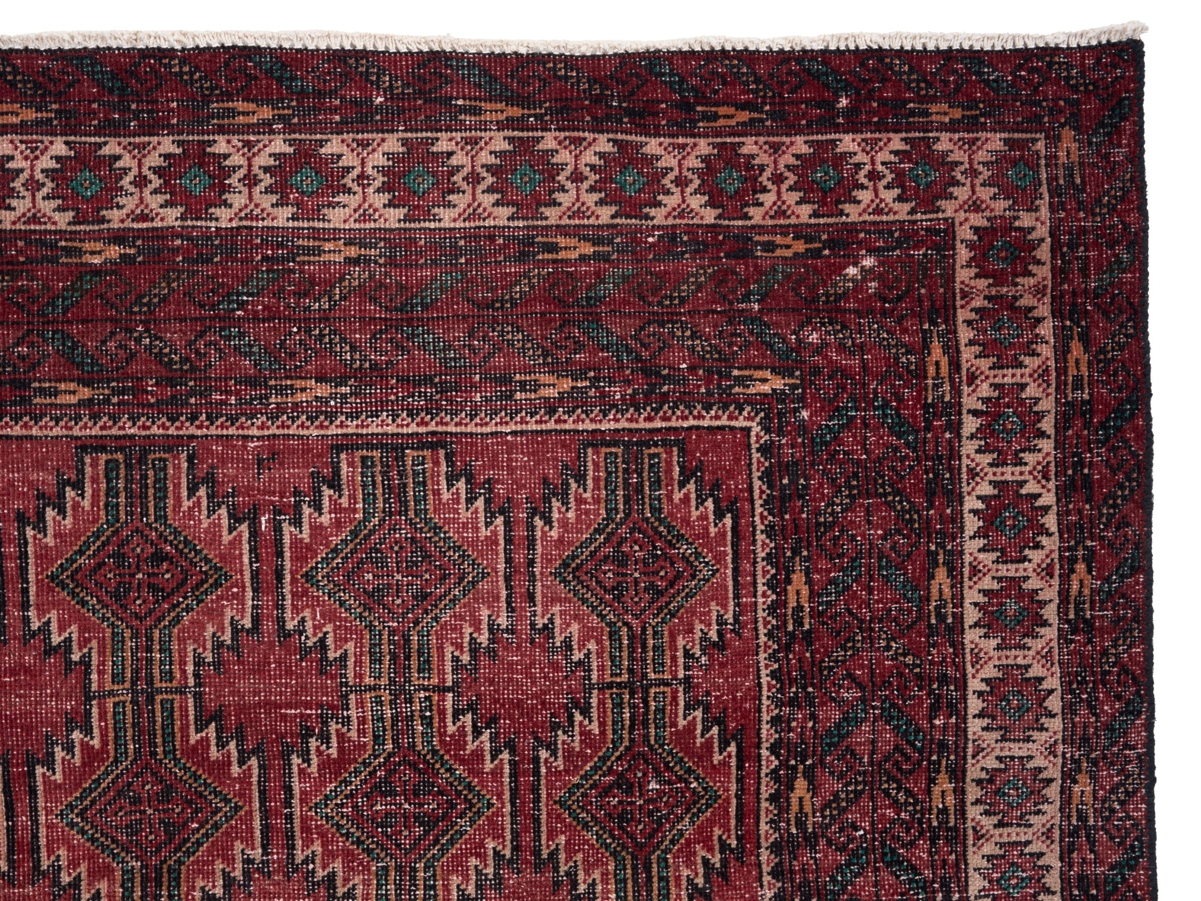 Persian Baluch area rug in deep red and burgundy, view 8 of 10