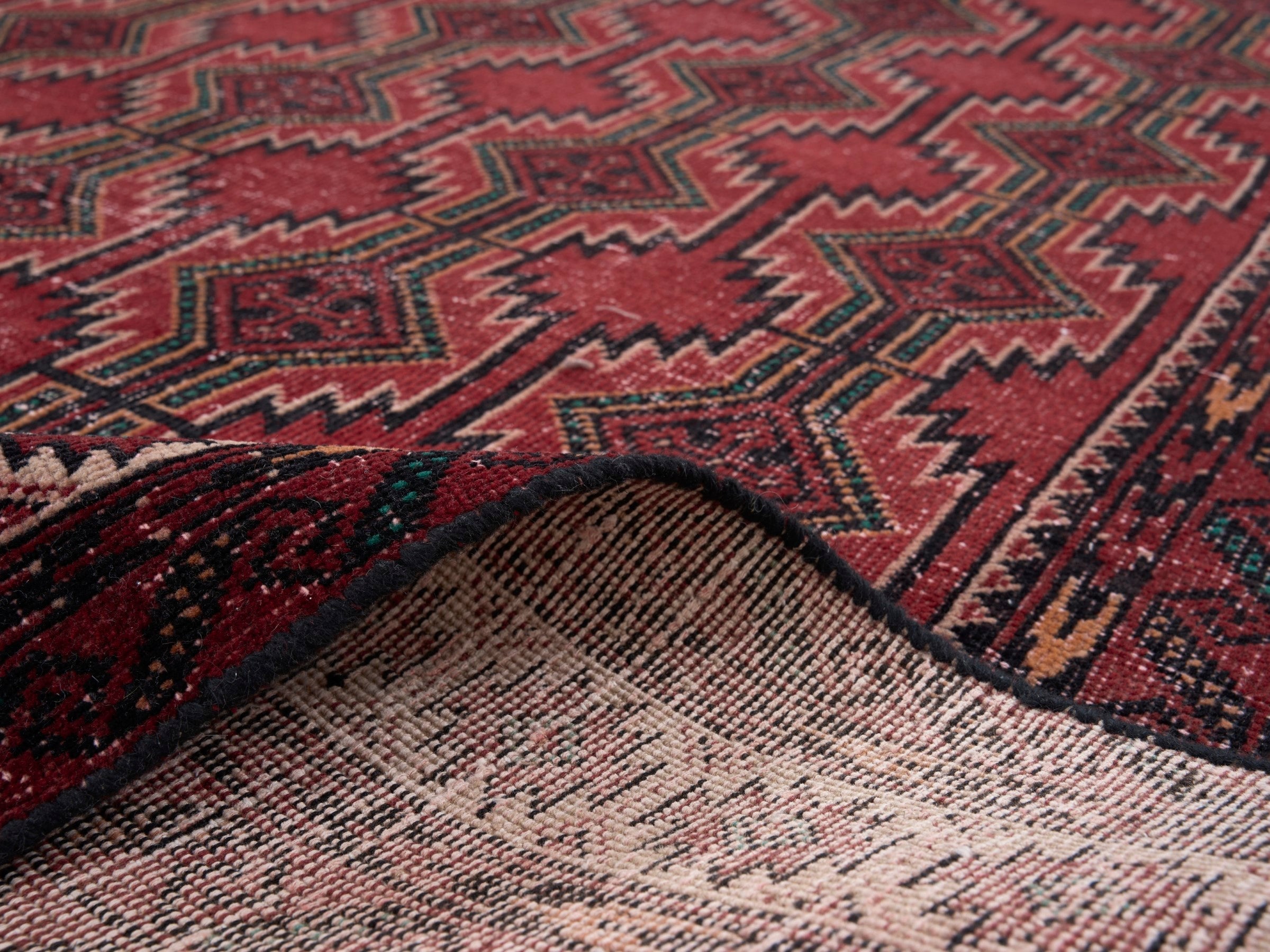 Persian Baluch area rug in deep red and burgundy, view 9 of 10