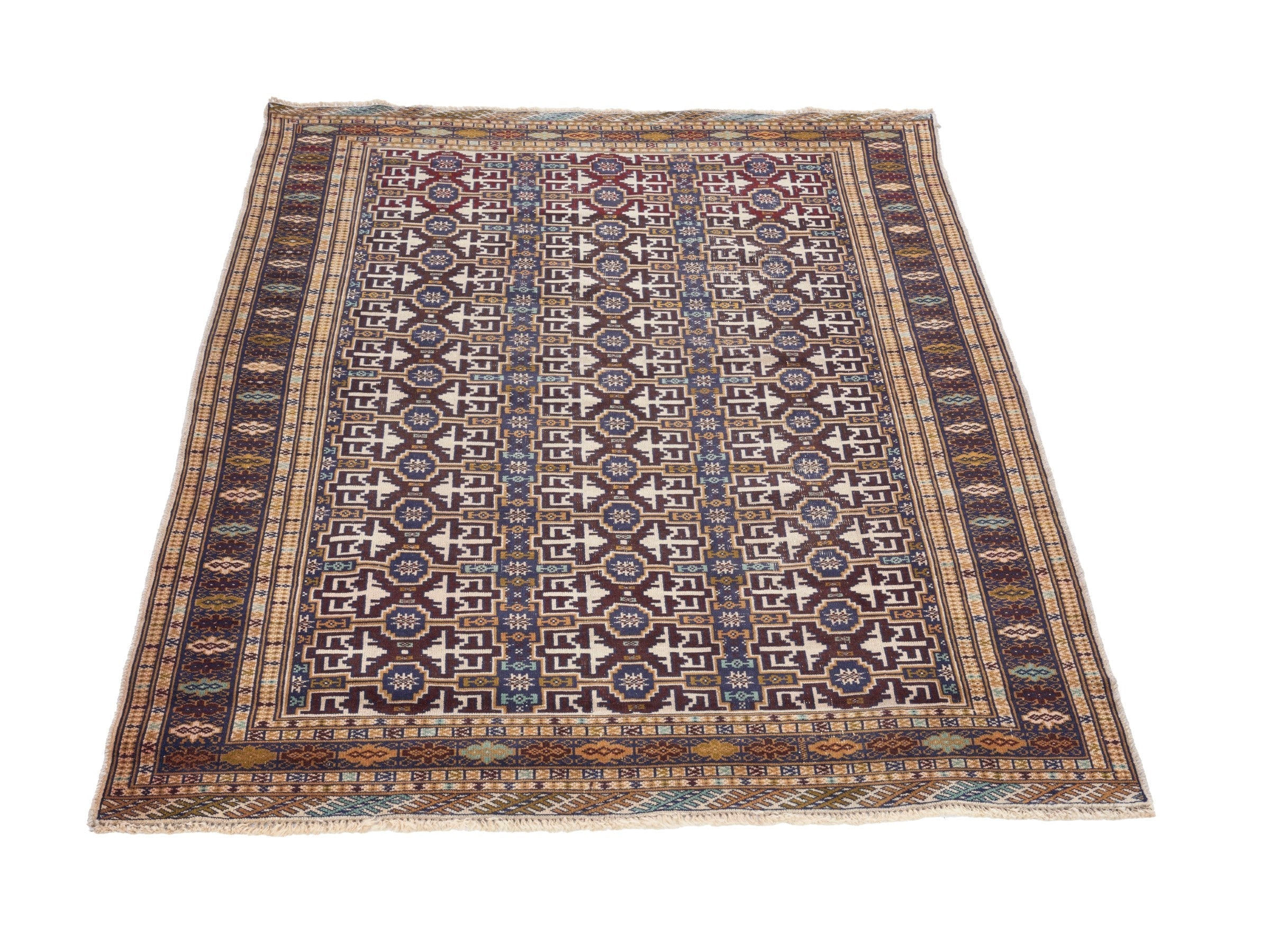 Persian Torkaman runner rug in cream and burgundy, view 2 of 10
