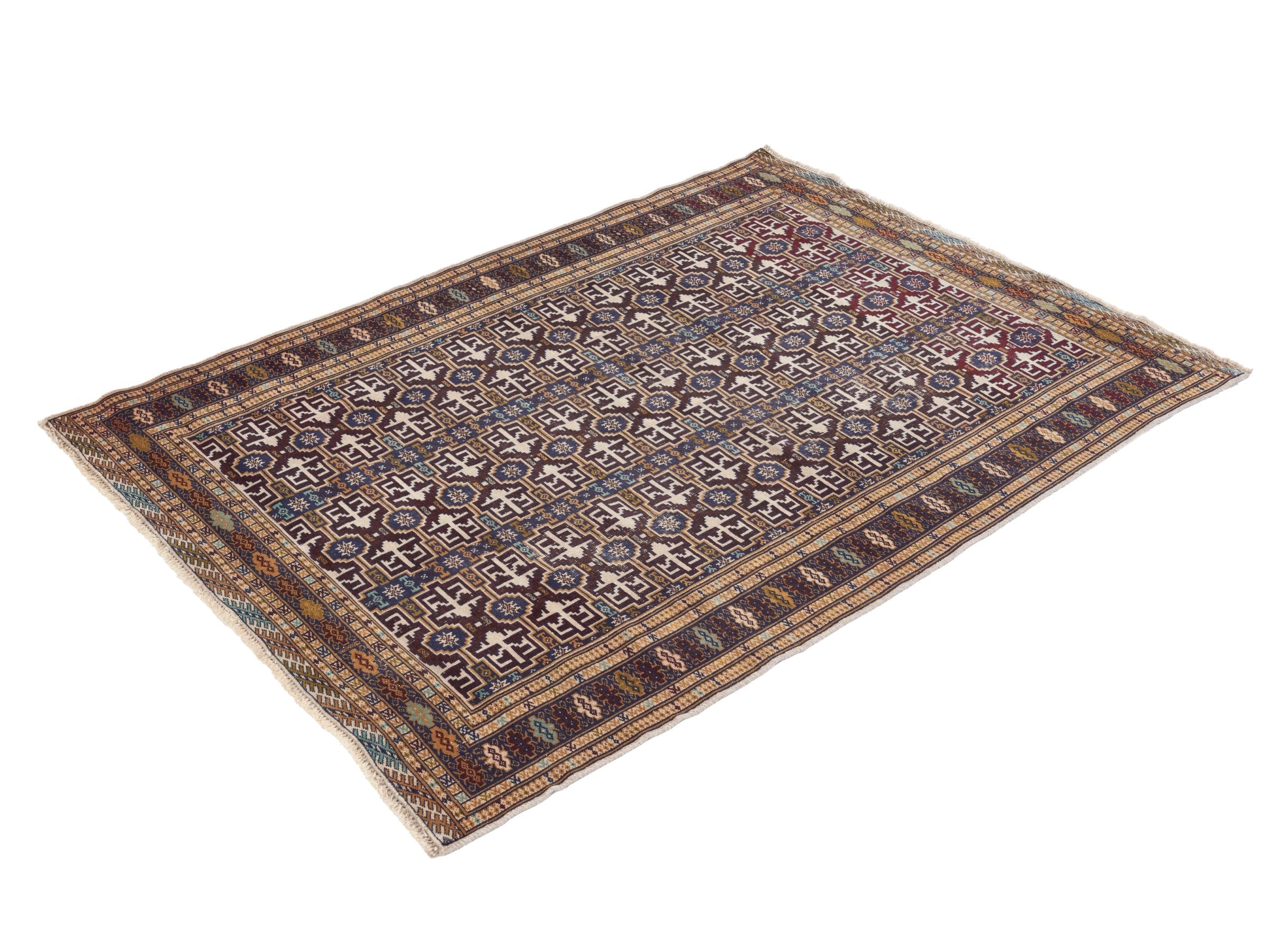 Persian Torkaman runner rug in cream and burgundy, view 3 of 10