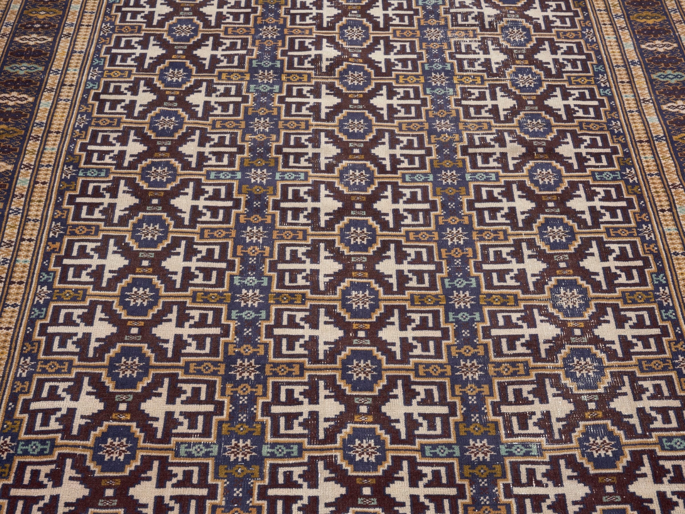 Persian Torkaman runner rug in cream and burgundy, view 4 of 10