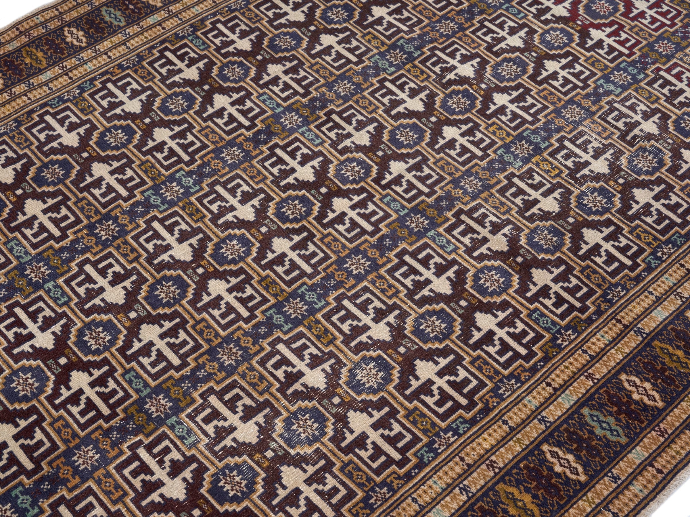 Persian Torkaman runner rug in cream and burgundy, view 5 of 10