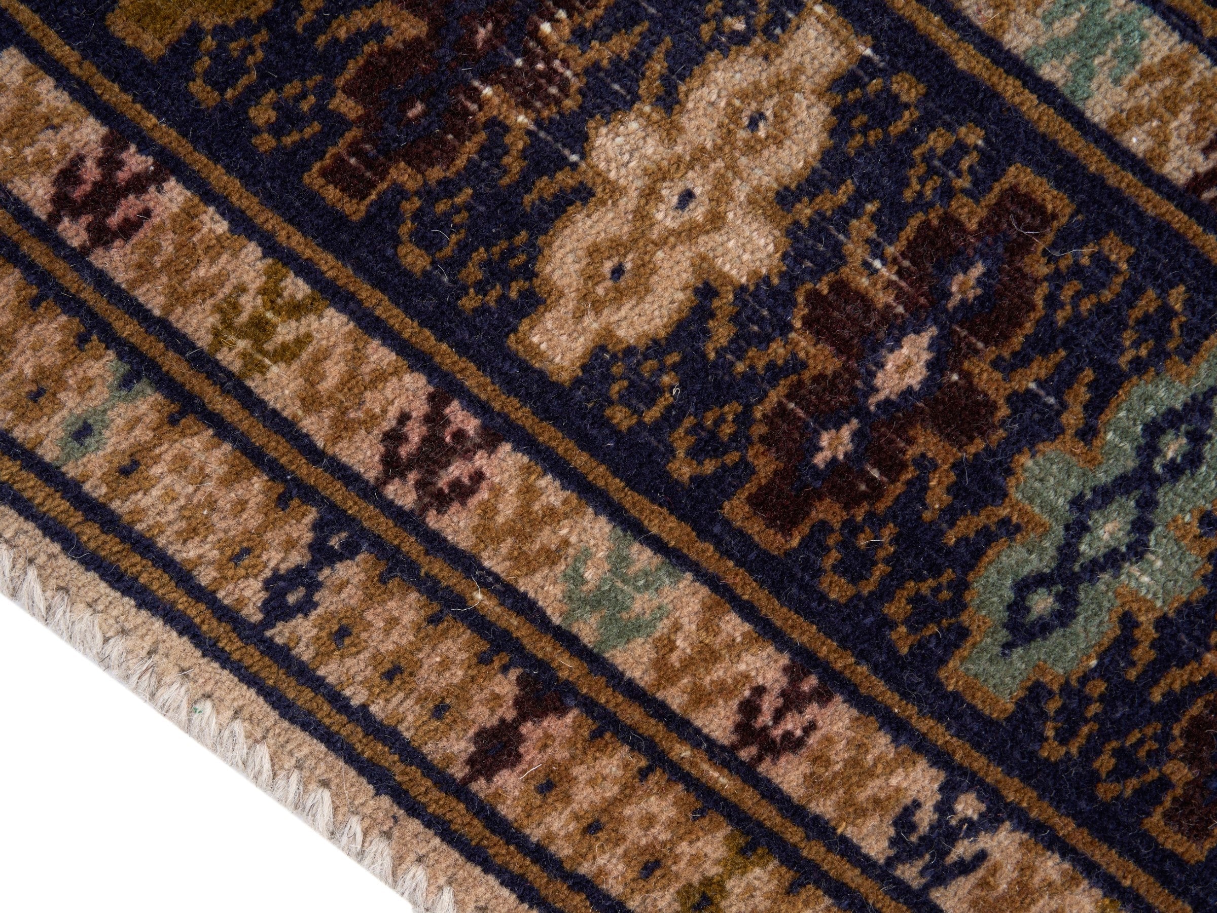 Persian Torkaman runner rug in cream and burgundy, view 6 of 10