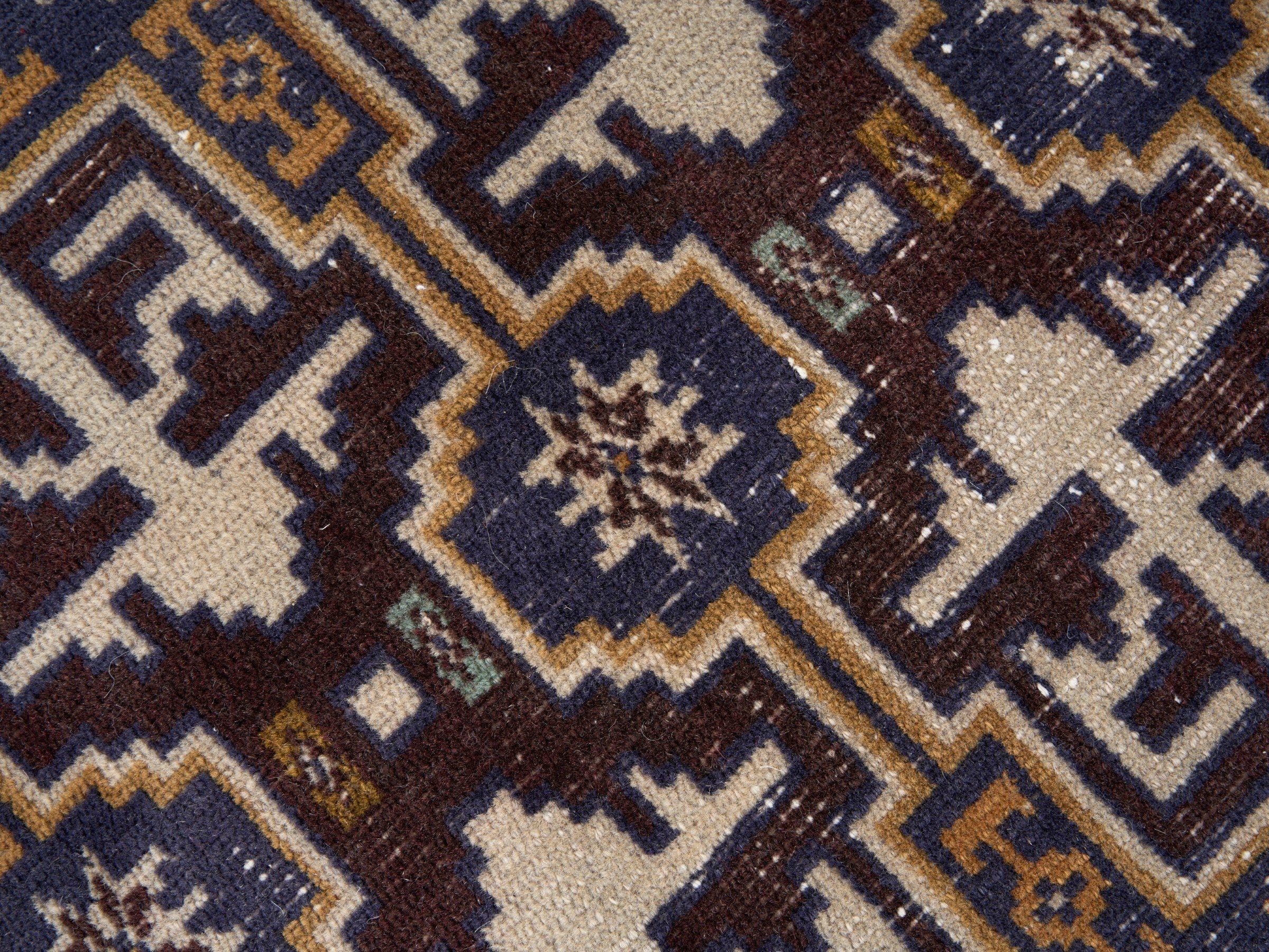 Persian Torkaman runner rug in cream and burgundy, view 7 of 10