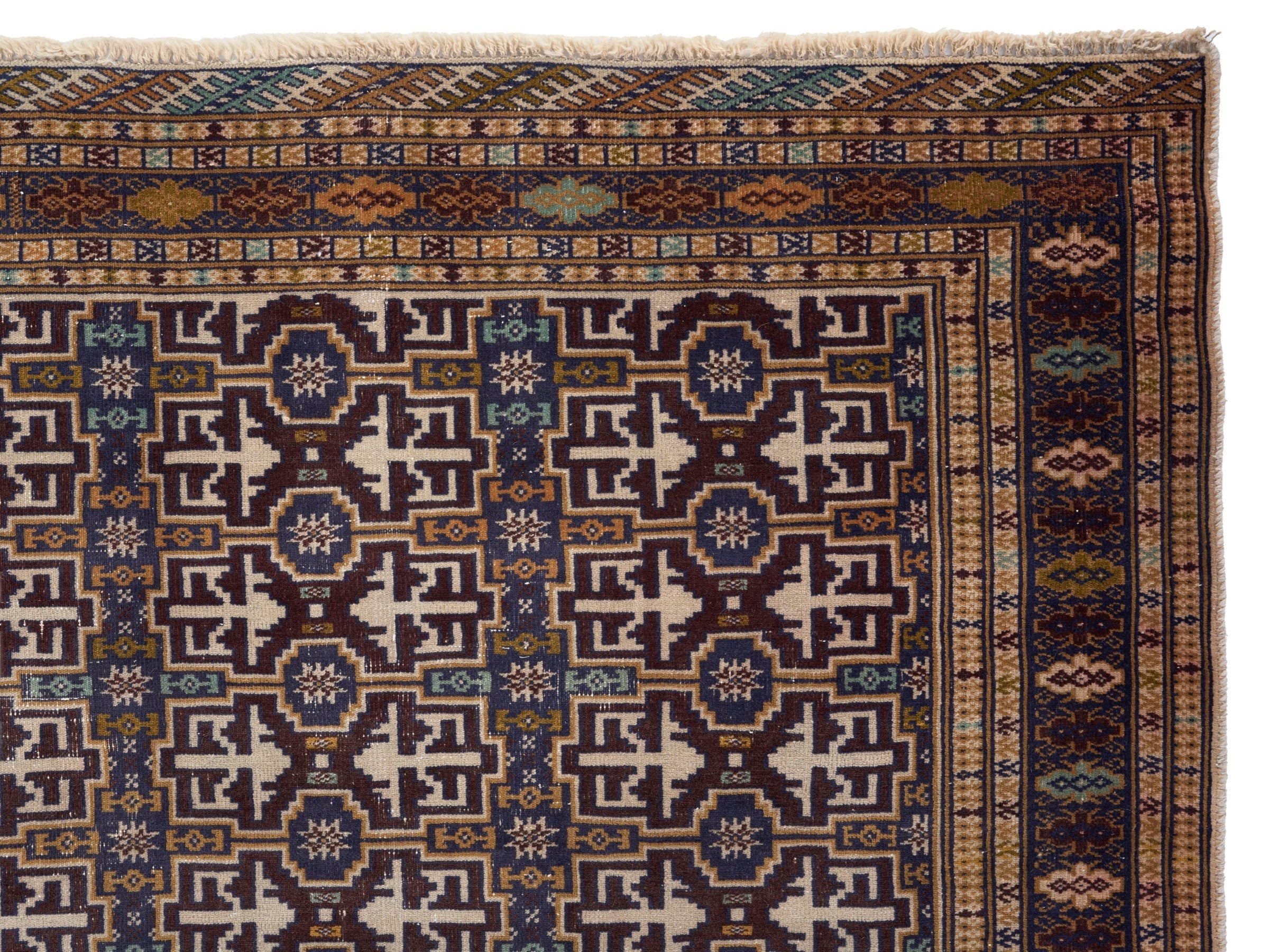 Persian Torkaman runner rug in cream and burgundy, view 8 of 10