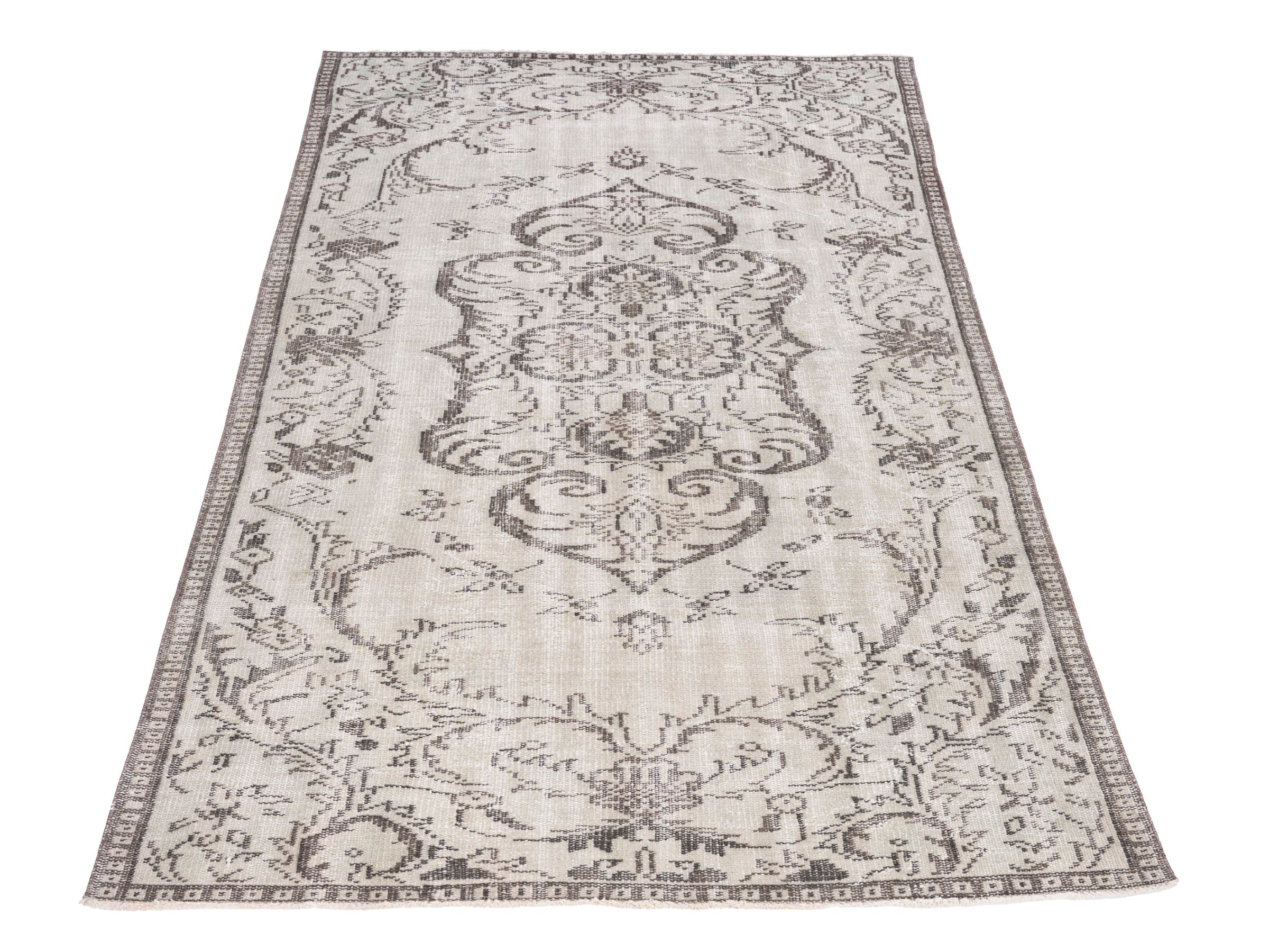 Turkish Manisa area rug in cream and greige, view 2 of 10