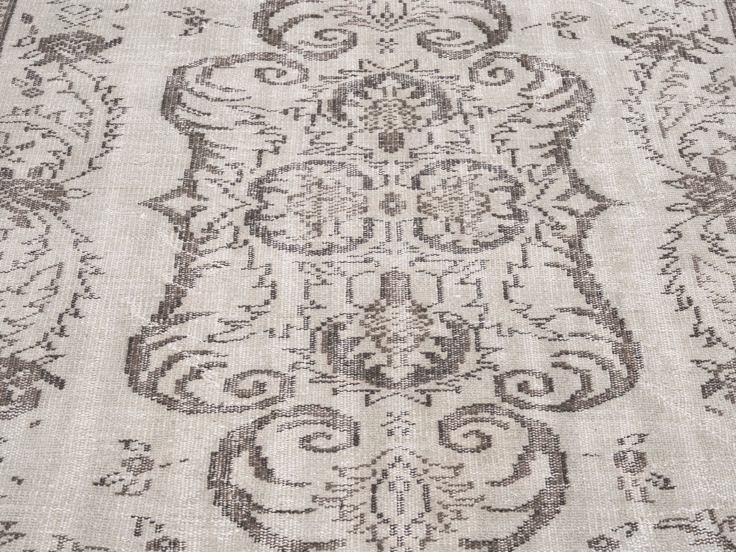 Turkish Manisa area rug in cream and greige, view 4 of 10