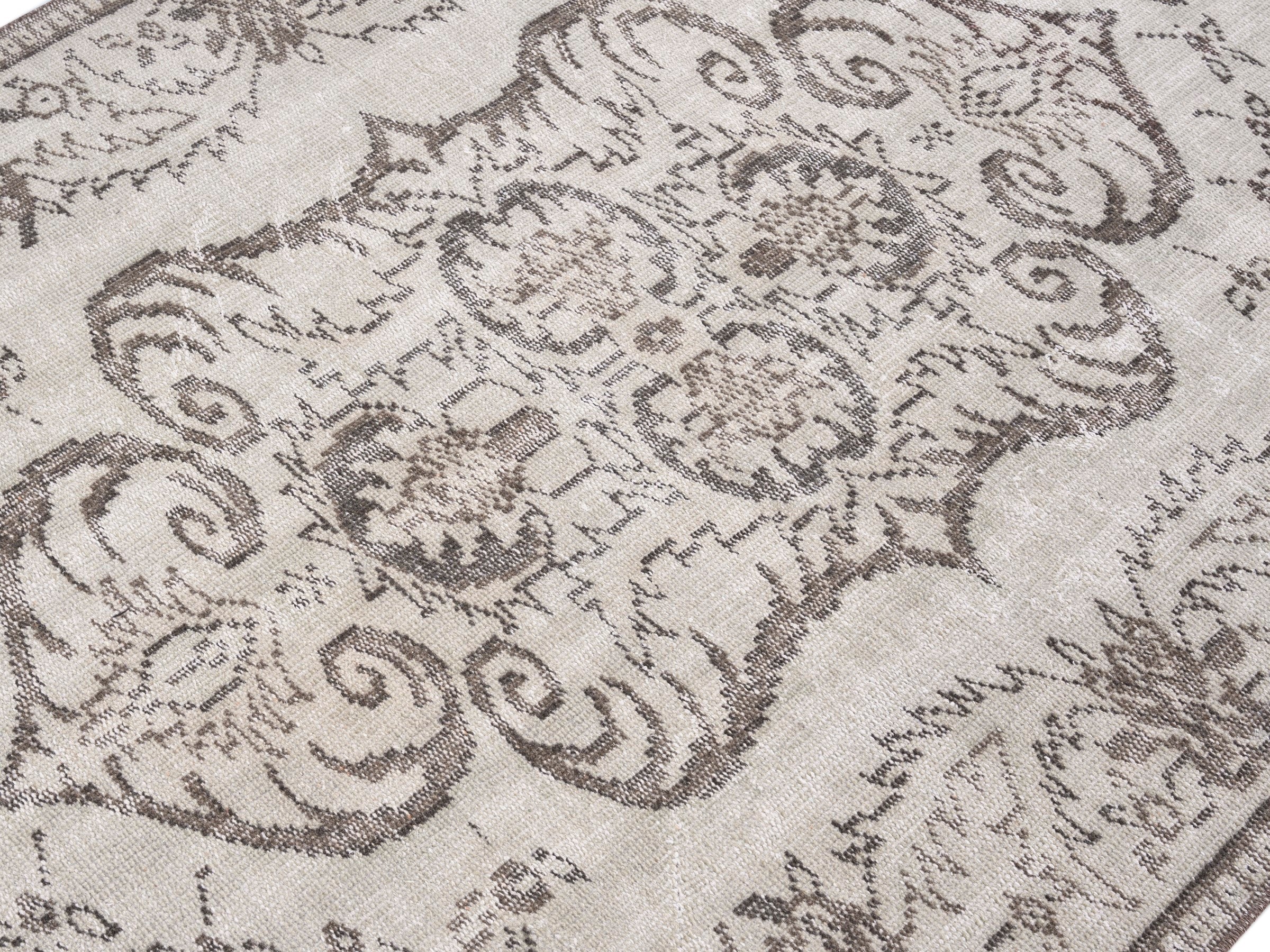 Turkish Manisa area rug in cream and greige, view 5 of 10