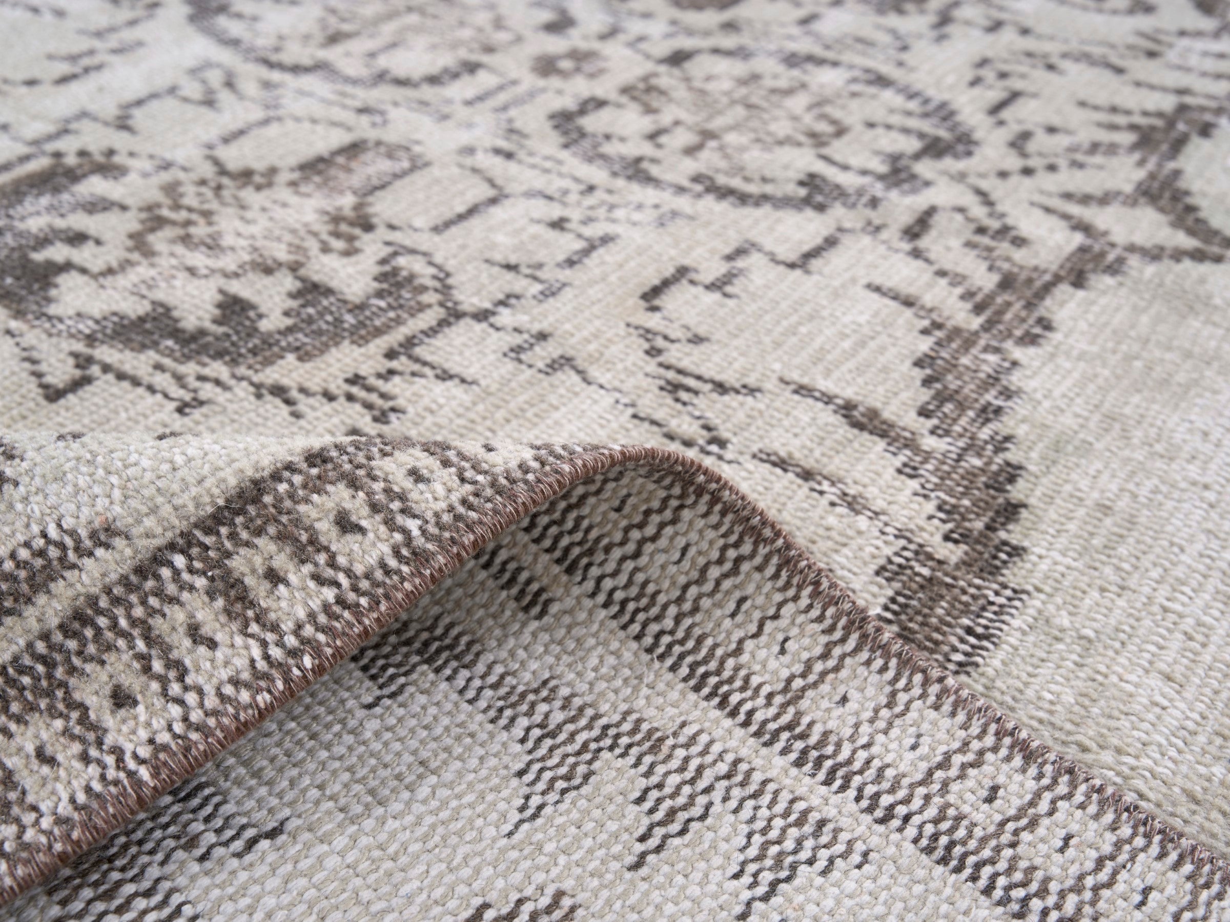 Turkish Manisa area rug in cream and greige, view 9 of 10