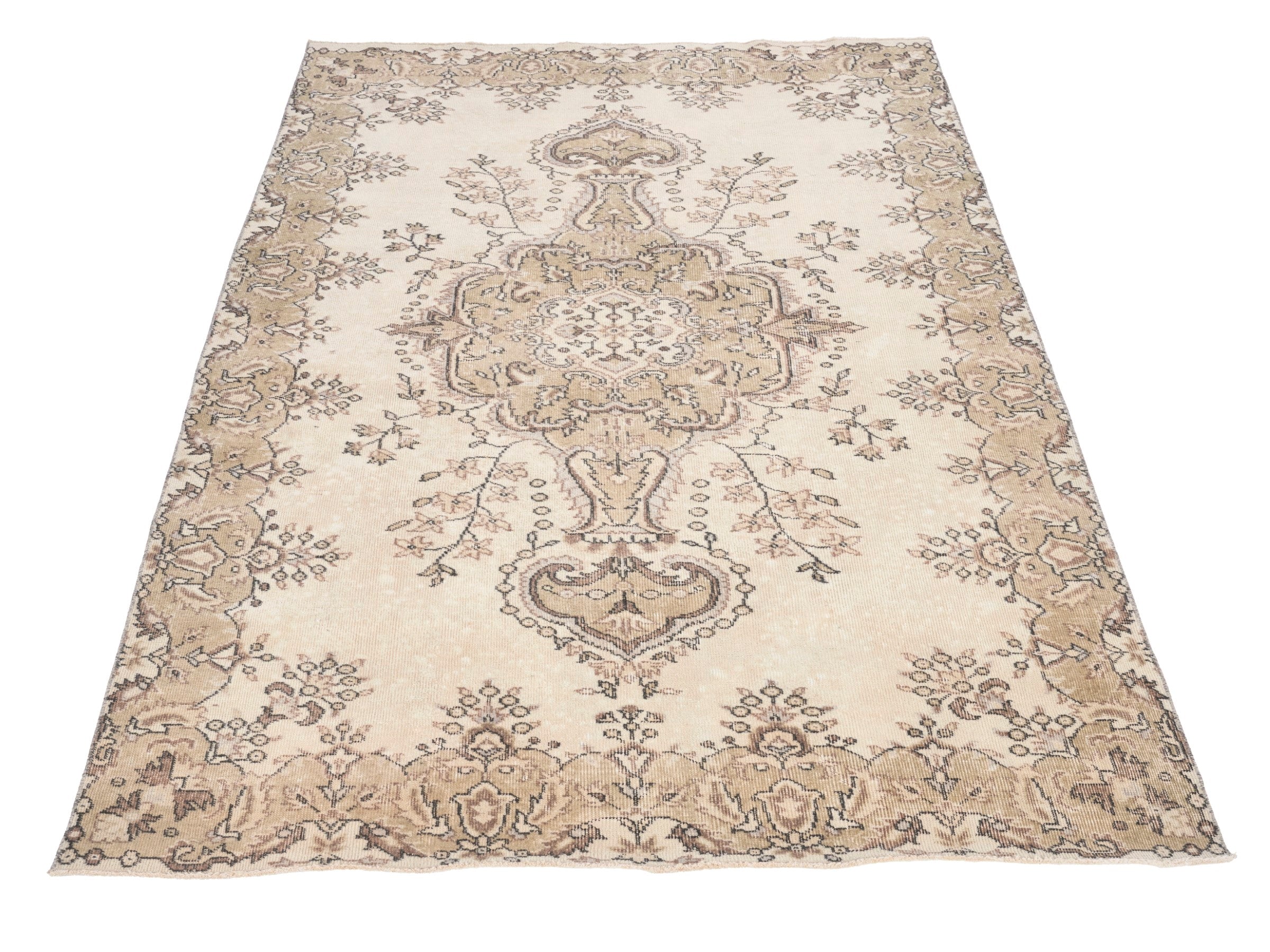 Turkish Isparta area rug in cream and antique gold, view 2 of 10