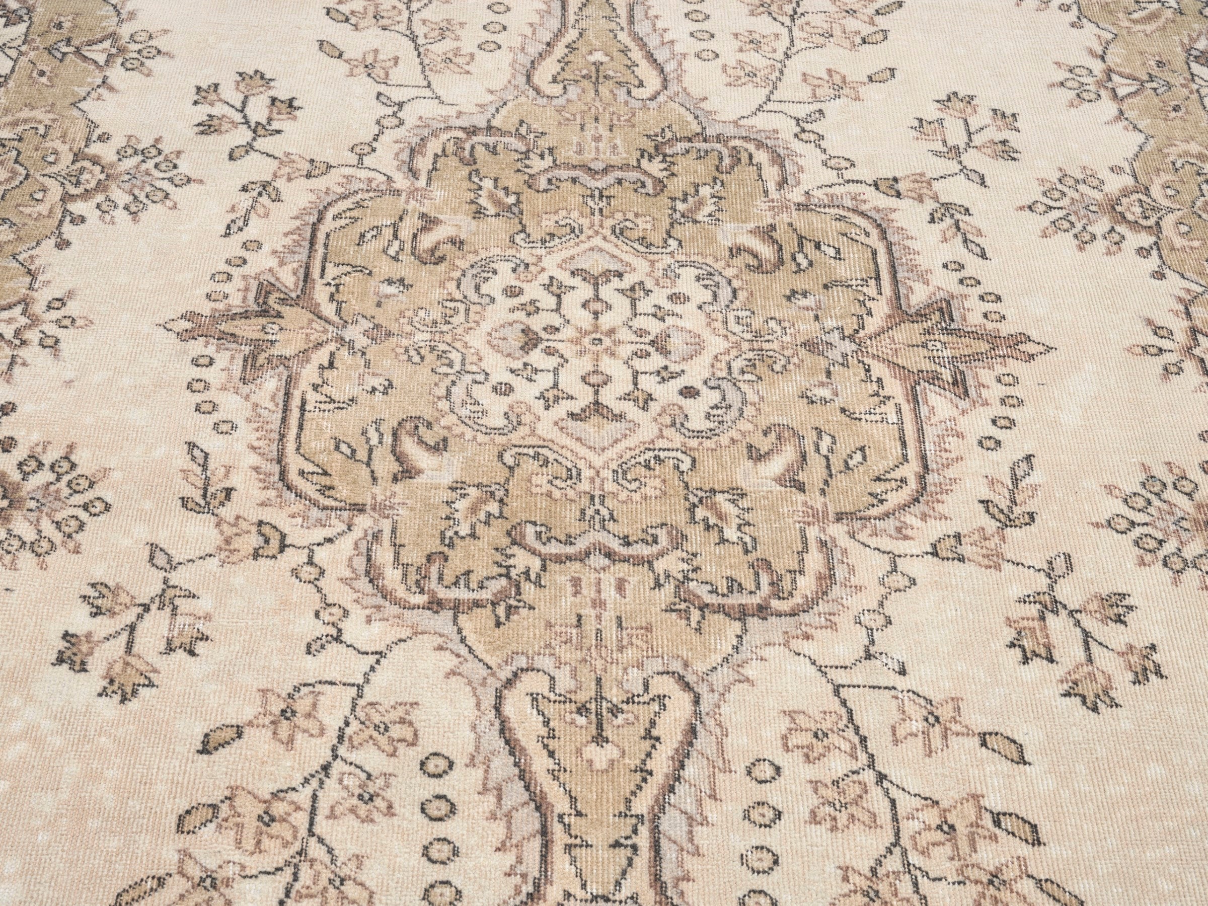Turkish Isparta area rug in cream and antique gold, view 4 of 10