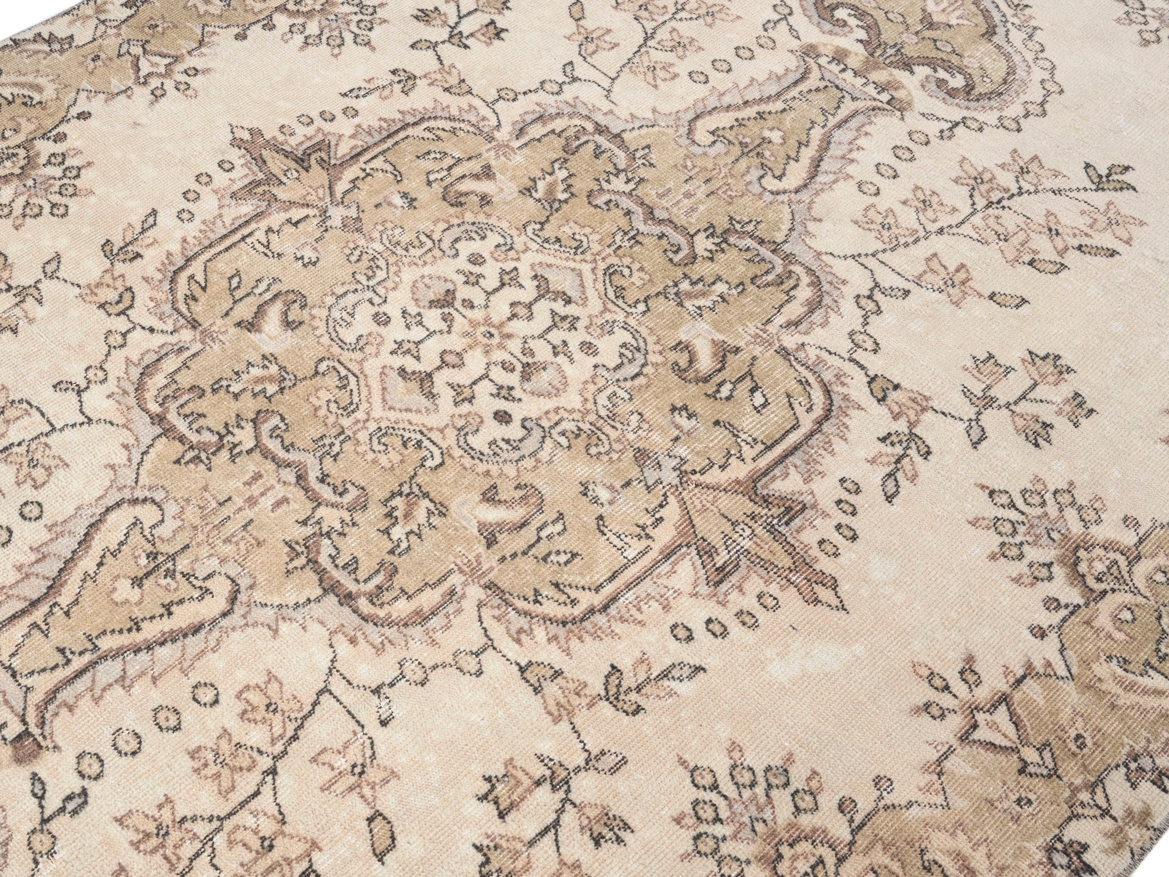 Turkish Isparta area rug in cream and antique gold, view 5 of 10
