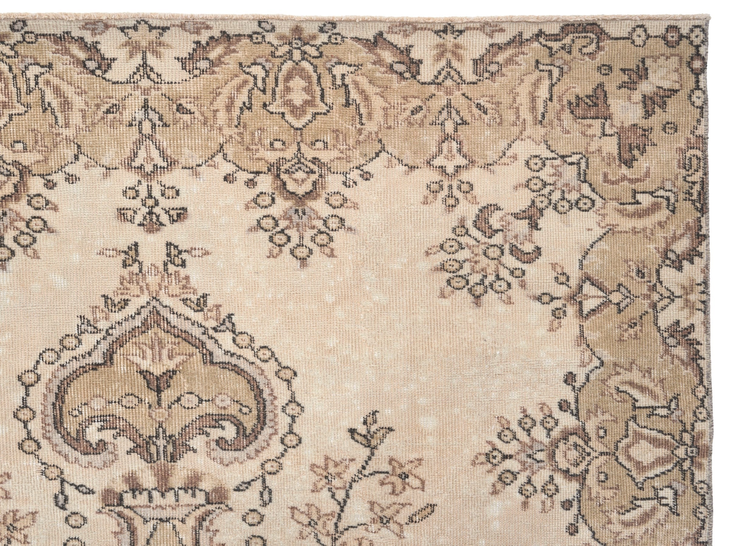 Turkish Isparta area rug in cream and antique gold, view 8 of 10