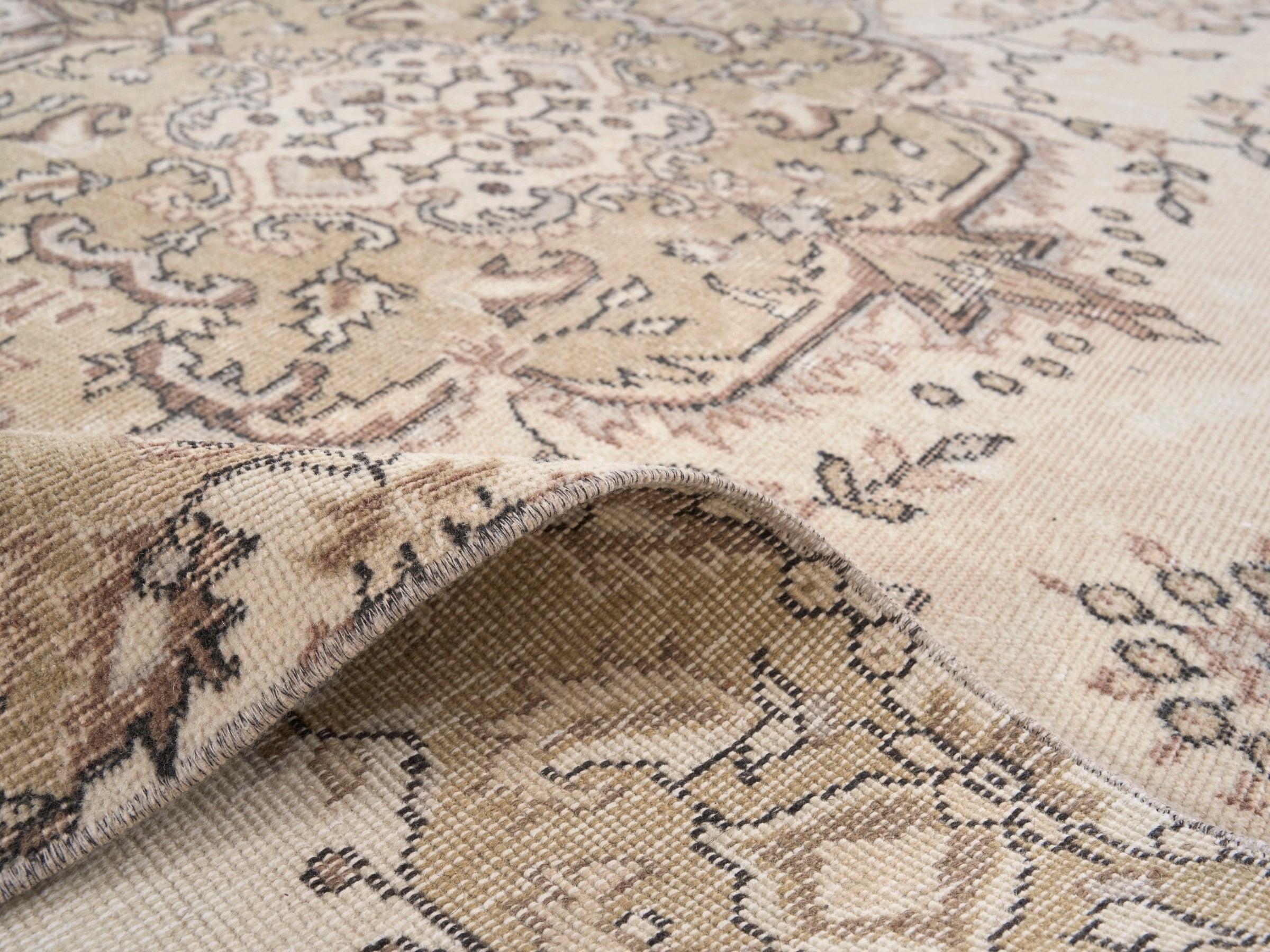 Turkish Isparta area rug in cream and antique gold, view 9 of 10
