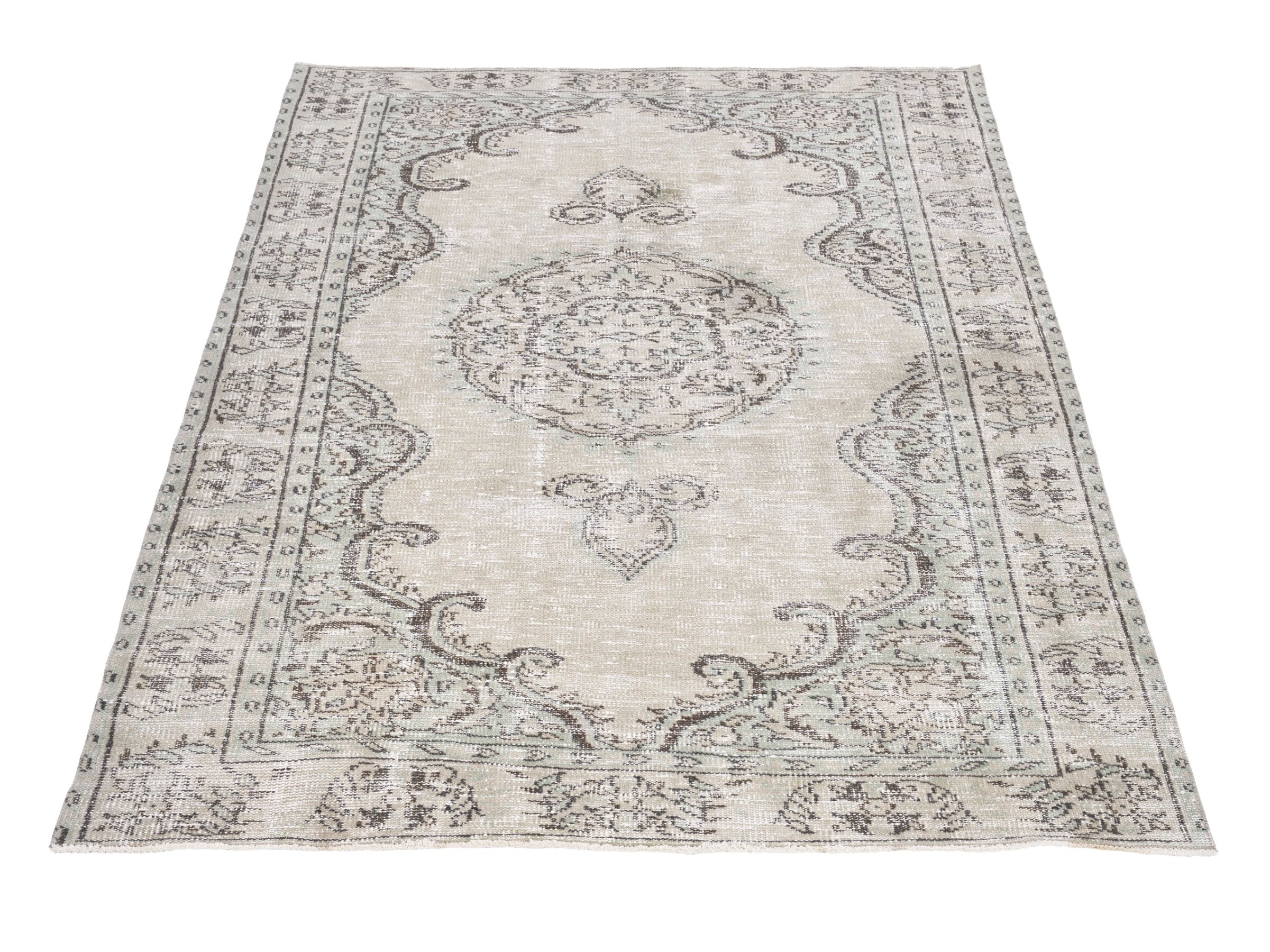 Turkish Manisa area rug in cream and dark brown, view 2 of 10