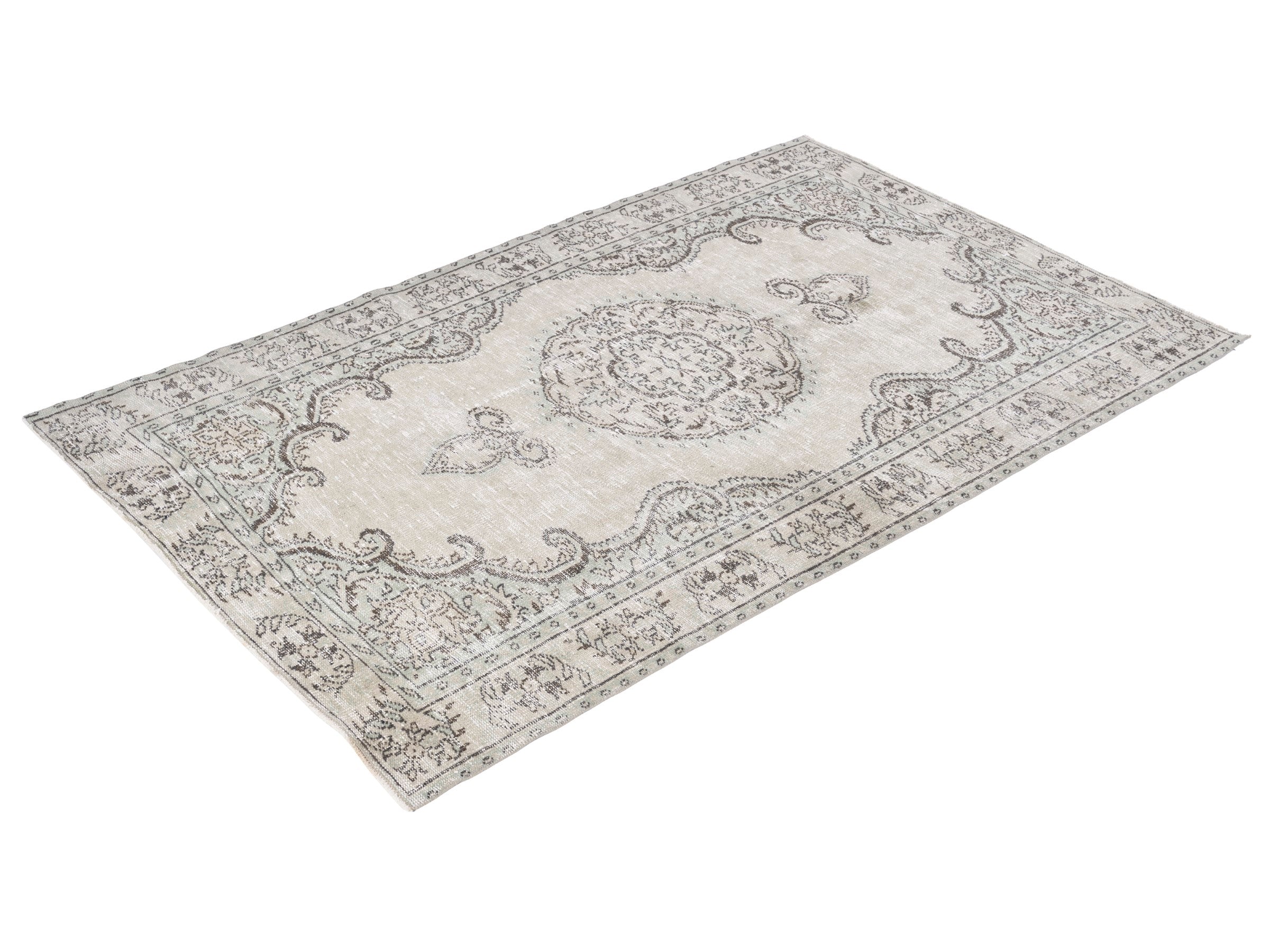 Turkish Manisa area rug in cream and dark brown, view 3 of 10